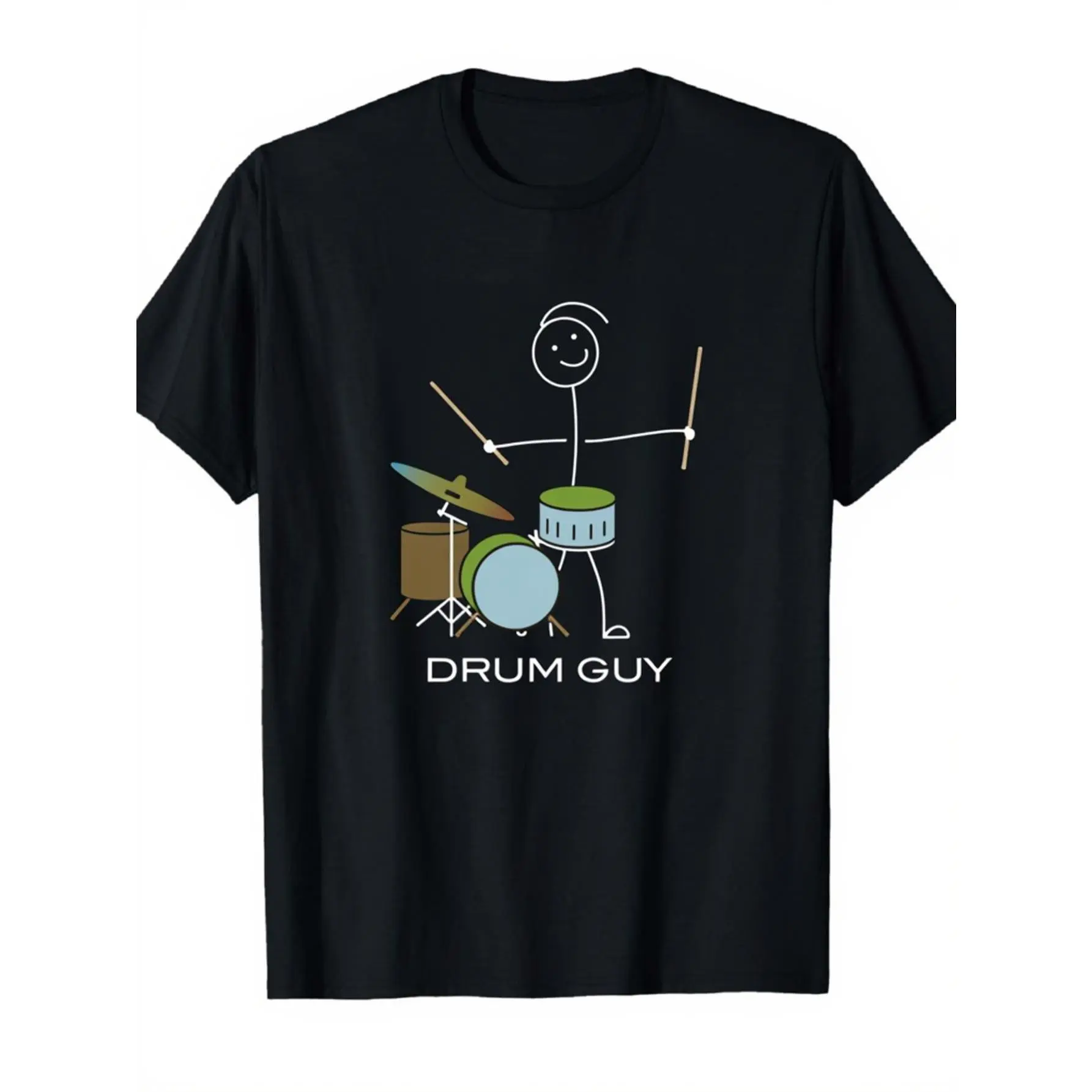 Drummer Stick Figure Design for Music Enthusiasts, Print T-Shirt Suitable for Everyday Casual Wear, Party, And Leisure Outfits. Humorous Stick Figure Creative T-Shirt for Men, Funny Doodle Style T-Shirt, Quirky Stick Figure T-Shirt