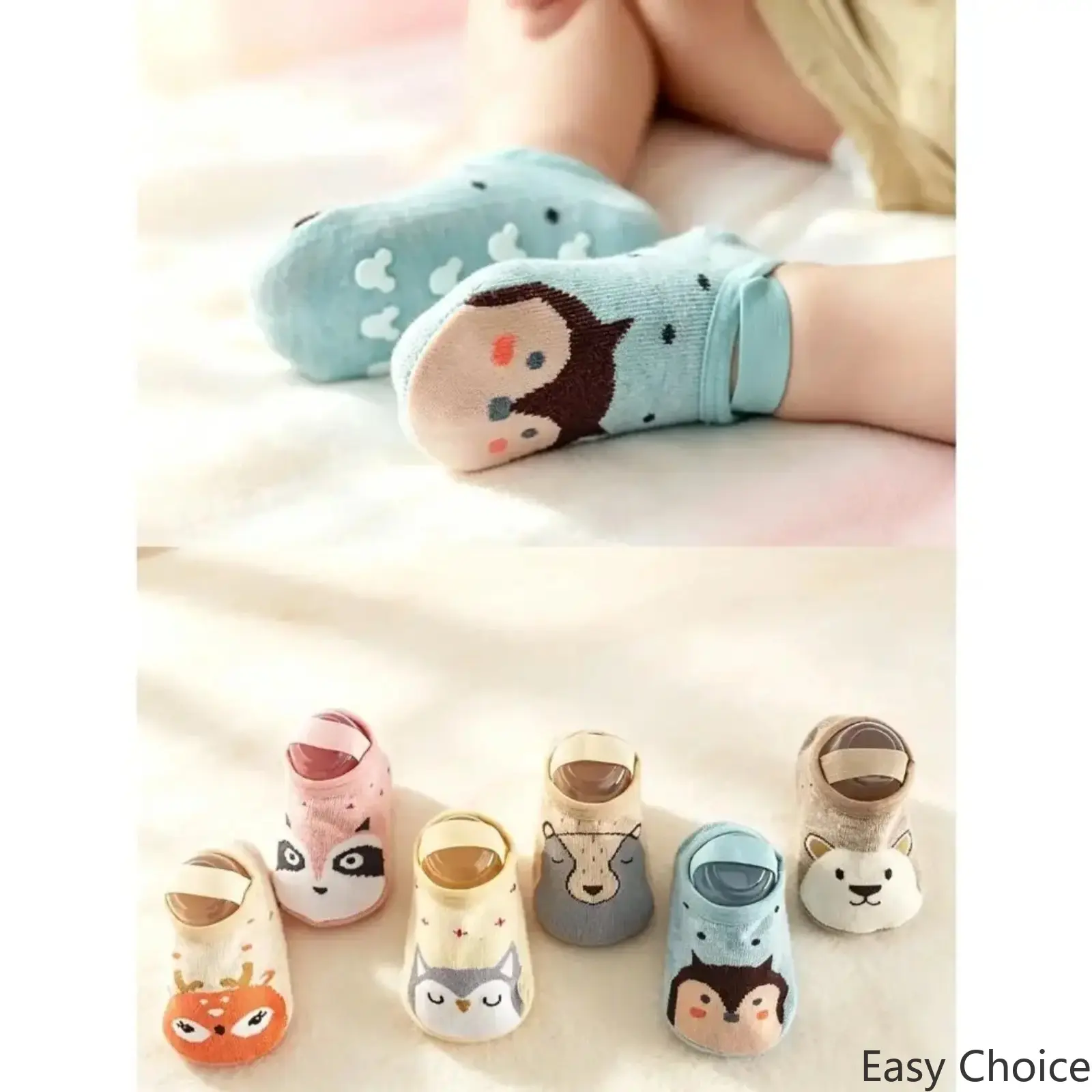 6/1Pack Toddler Non-Slip Indoor Floor Socks, Toddler Grip Socks, Cartoon Animal Design, Unisex Children Anti-Skid Socks for Boys & Girls, Socks Set, Toddler Socks With Grips, Cute Socks Suitable for crawling, indoor play, and everyday wear at home.