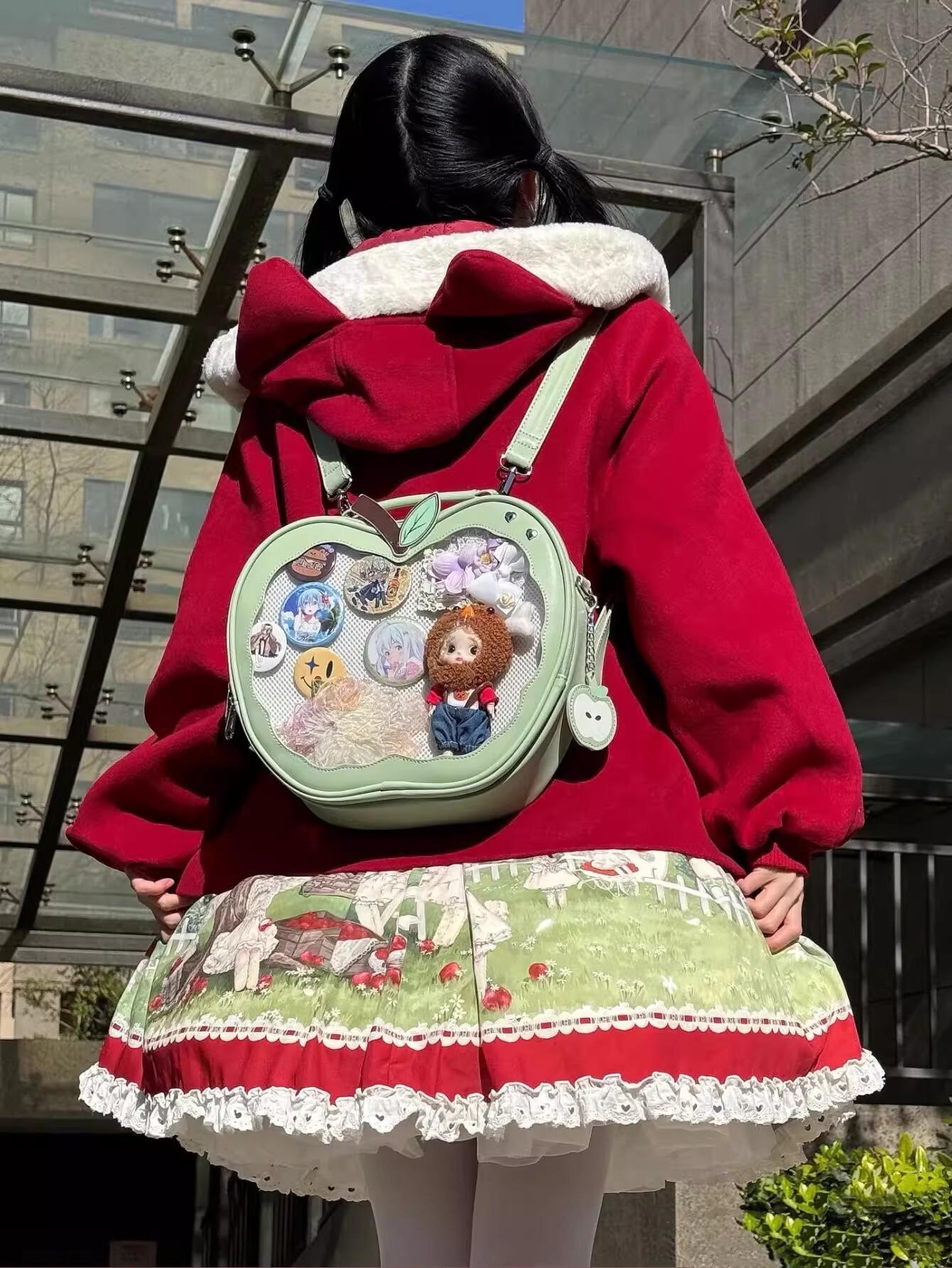 Y2K New Niche Design Apple Ita Backpack Harajuku Girl Transparent Pocket Cute Crossbody Bag DIY Display Knapsack Fashion Handbag