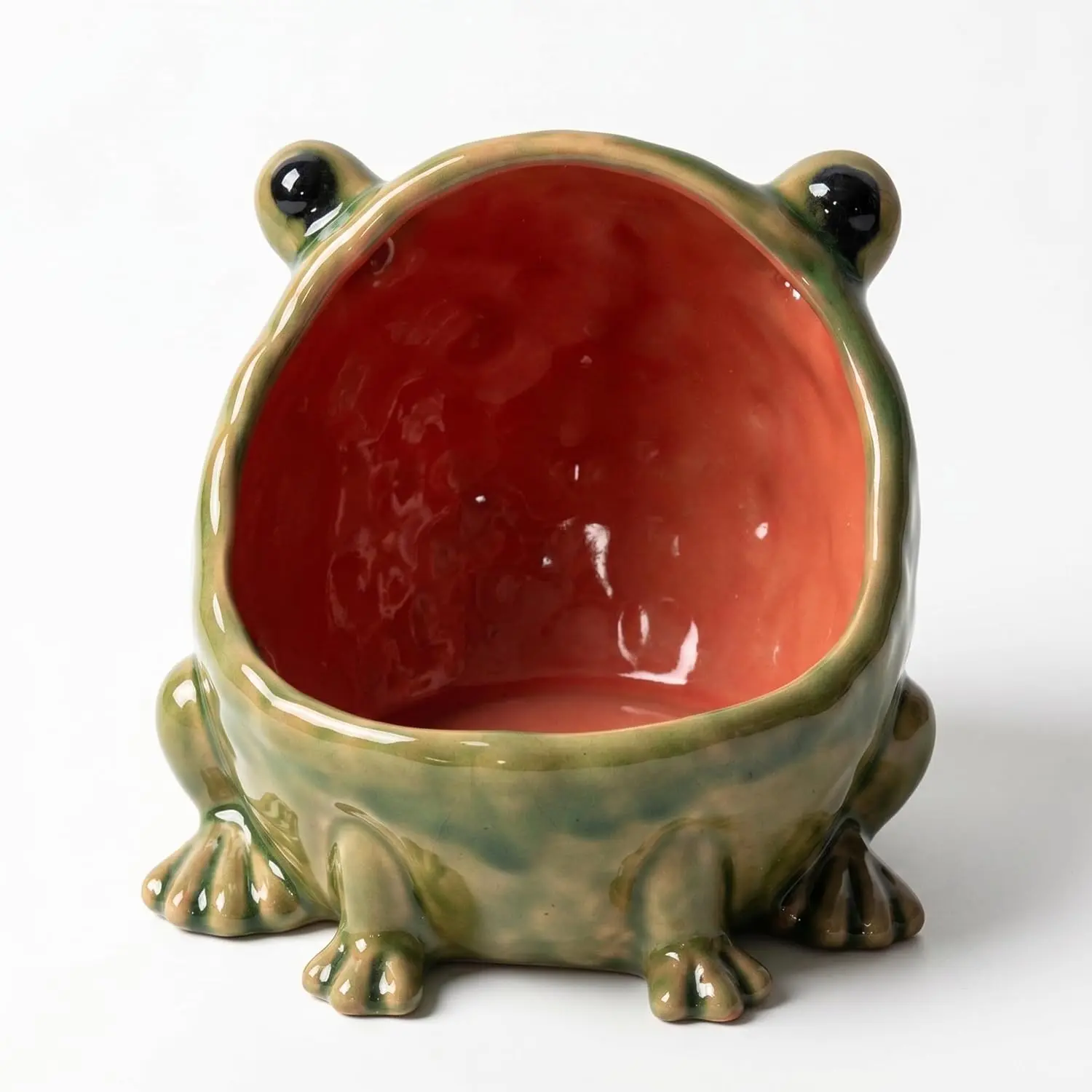 Big-Mouth Frog Candy Dish Ceramic Statue, Cute Animal Key Bowl for Entryway Table, Decorative Frog Figurine Jewelry Tray Organizer, Fun Desktop Storage for Office Home Kitchen Decor