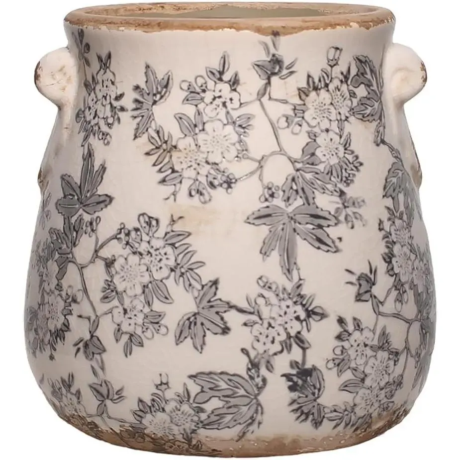 Rustic Farmhouse Ceramic Flower Pots, Vintage Antique Crock Planter & Vase | Terracotta Pots for Indoor/Outdoor, Handmade Crackle Glaze Terracotta Pottery, Home Kitchen Office Decor, Gardening Gifts