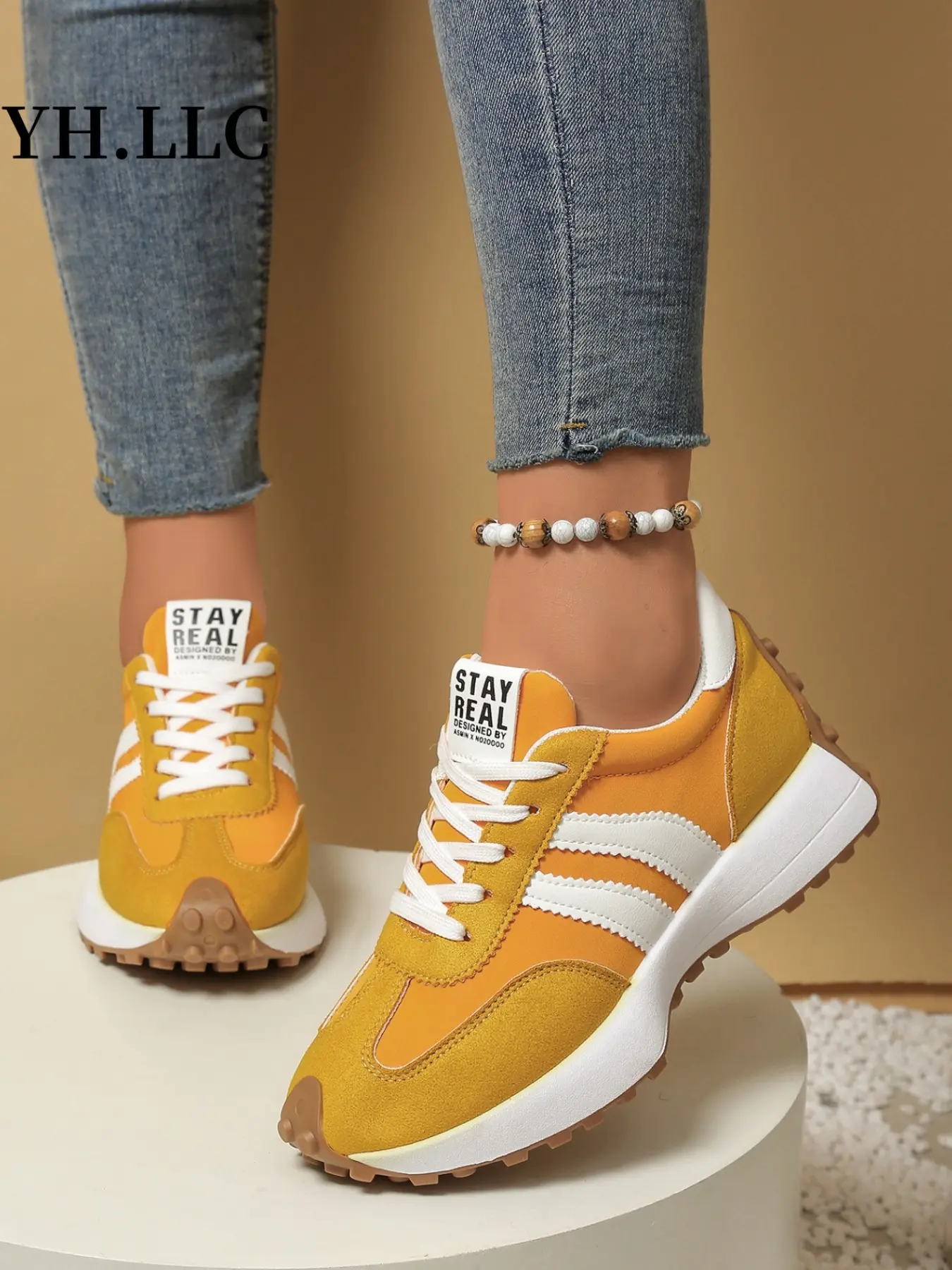 Comfortable Retro Striped Thick Sole Sneakers, Neutral Rubber Sole Walking Training Shoes, Lightweight Vintage Casual Sports Shoes, Lowtop Sneaker