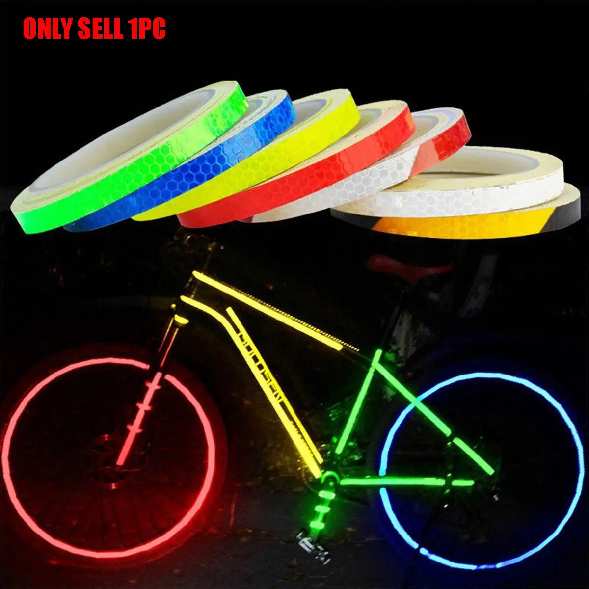 1 roll, random color bicycle/motorcycle, self luminous reflective sticker, dead flying bike, mountain bike, motorcycle, Vehicle, dazzling night light wheel, body sticker, Decal