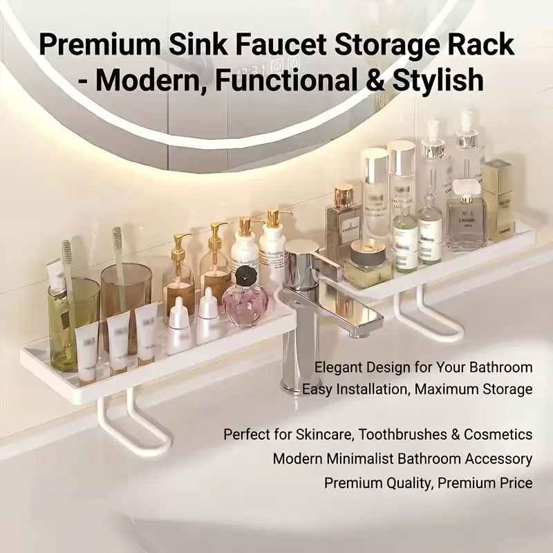 Multifunctional Bathroom Sink Shelf, Durable Plastic Kitchen & Bath Organizer, Space-Saving Storage Rack for Sponges, Brushes, Cosmetics