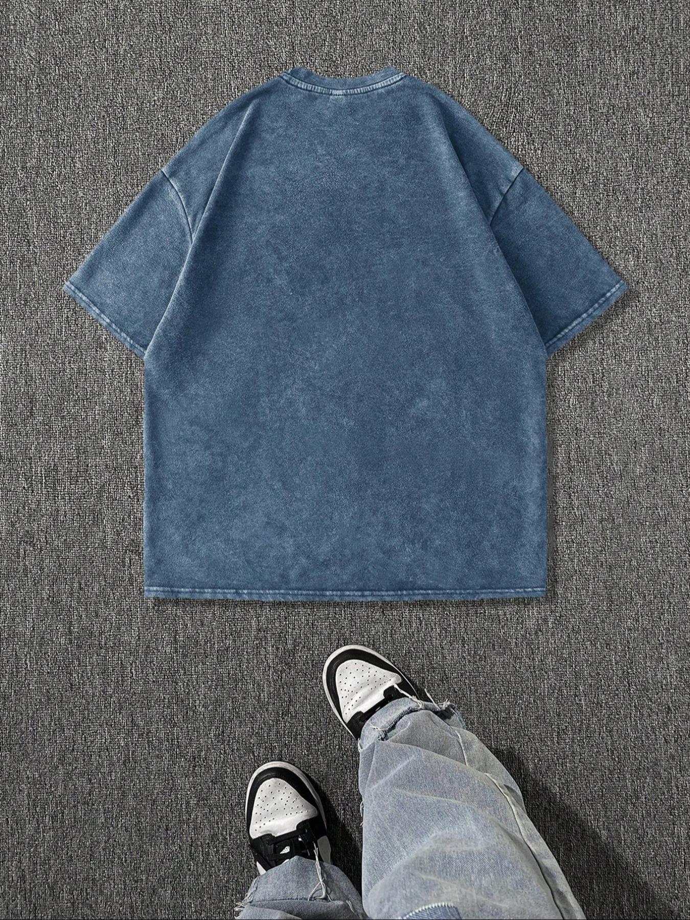 Men's Cartoon Astronaut & Letter Print Short Sleeve T-Shirt, Regular Fit Casual Retro Round Neck Tee for Summer, Men's Top for Daily Wear, Cotton