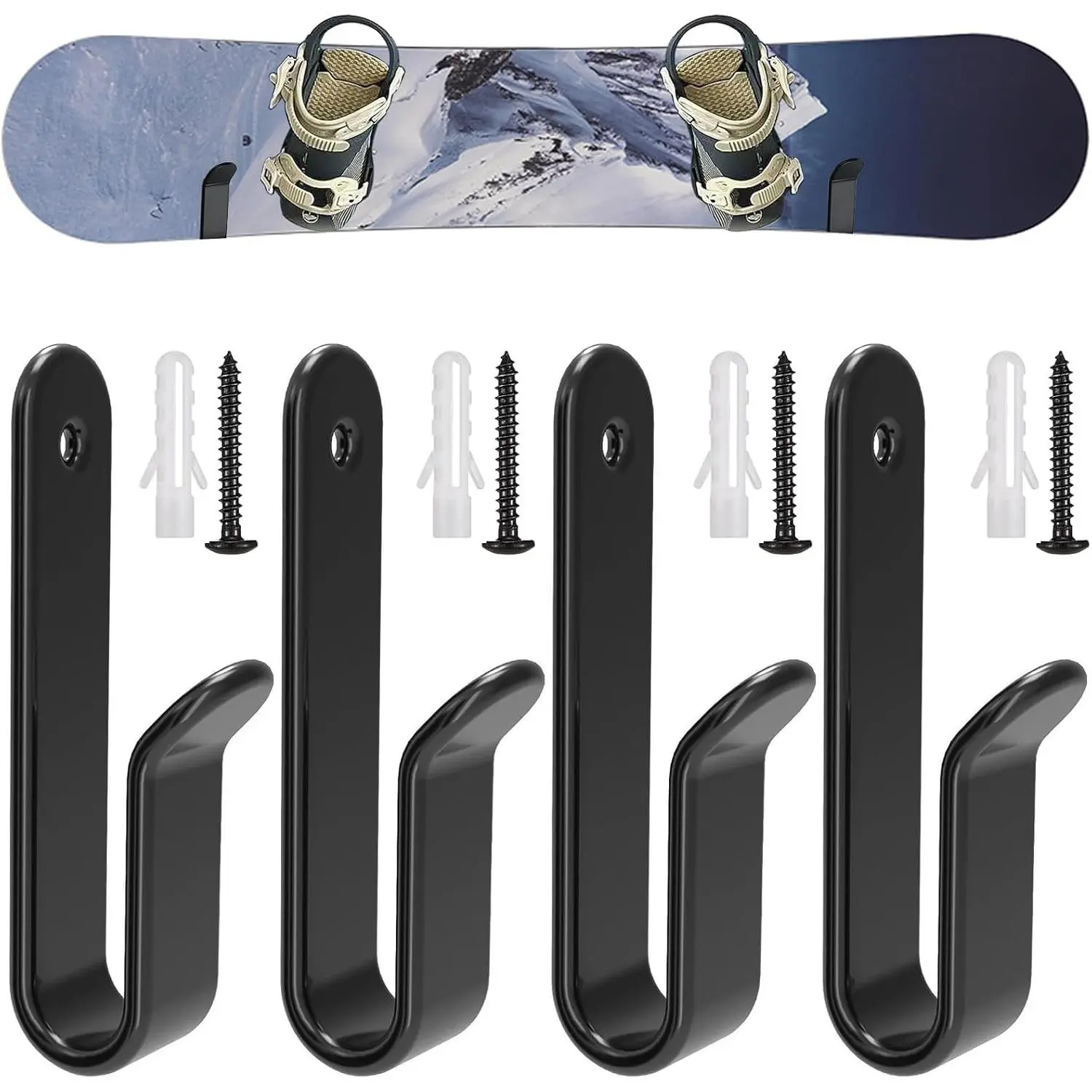 4 Pack Snowboard Hooks - Snowboard Wall Rack Storage and Display for Garage | Snowboard Wall Mount Storage and Display- Snowboard Display Stand-Snowboard Storage-Snowboard Wall Mount Clips
