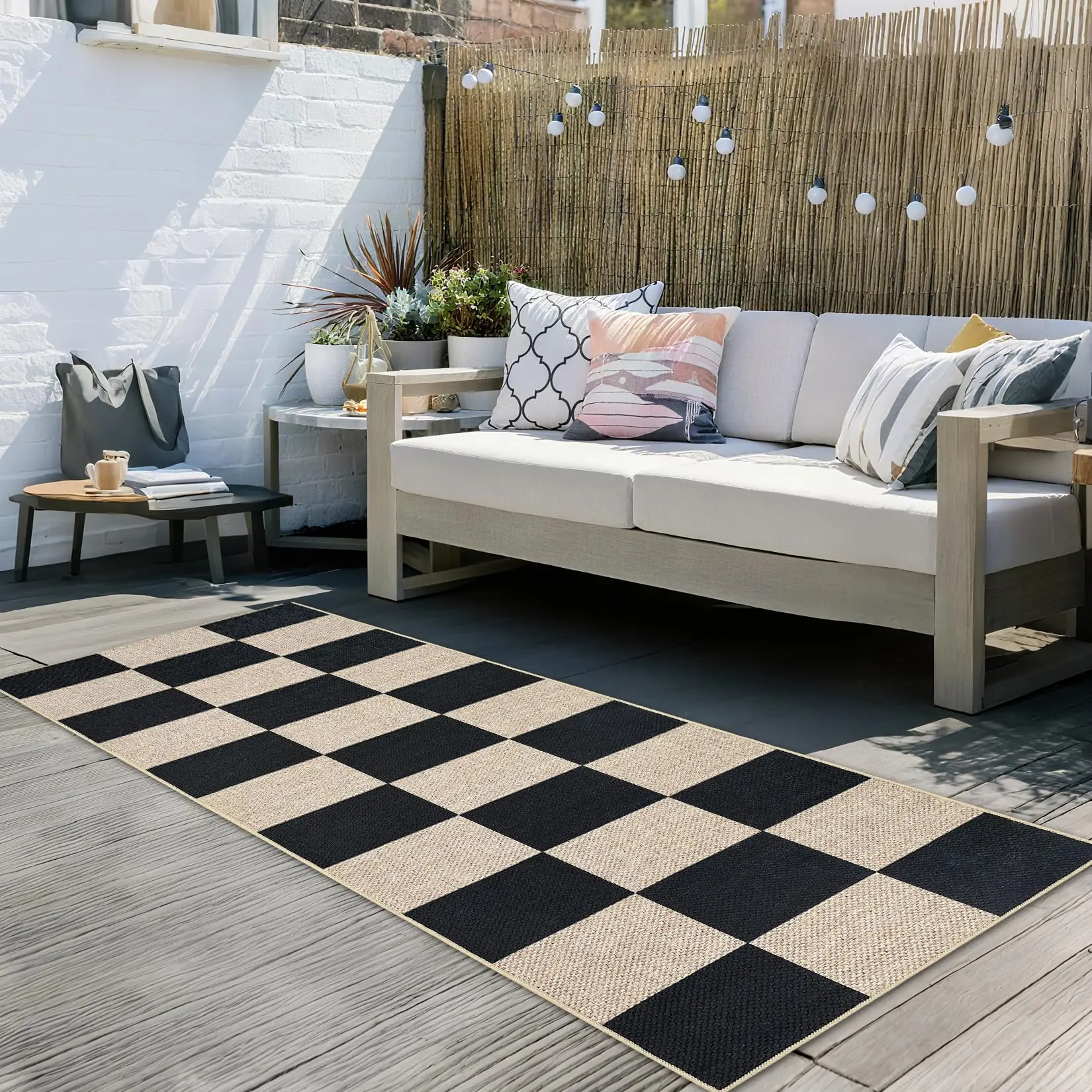 Checker Pattern Area Rugs - Checkered Jute Home Decor, Non-Slip Backing, Machine Washable Kitchen Runner Rugs, Stain Resistant, Multi-Size, Indoor/Outdoor Use