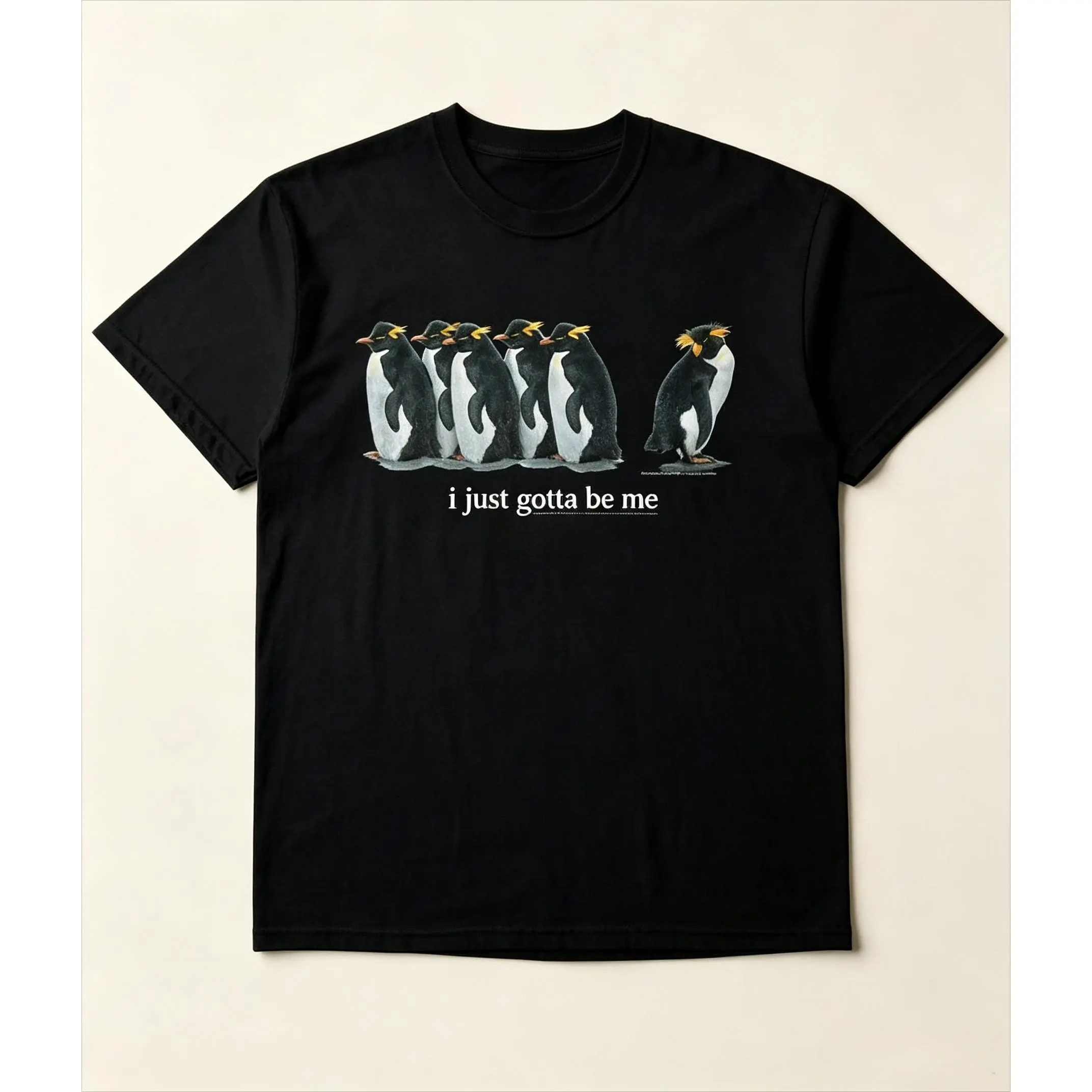 I Just Gotta Be Me Penguin Graphic Cotton T-Shirt, Fashion Oversized Comfort Short Sleeve Tee, Casual Wildlife Outfit, Perfect Gift For Him Her, Holiday Birthday Present For Friends Family Lovers,clothes for back to school,first day of school outfits