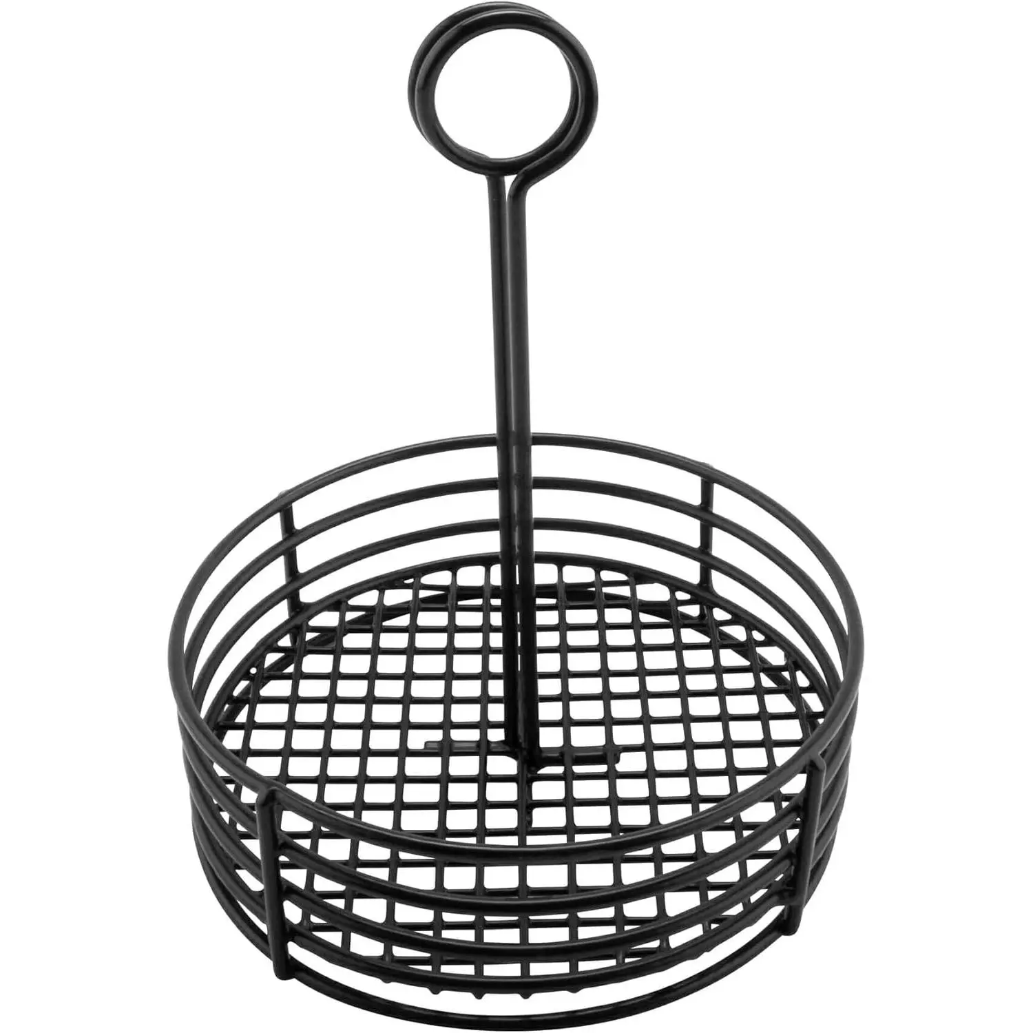 Black Round Stainless Steel Condiment Caddy, Polyethylene Coated Iron Table Caddy, 7.5"