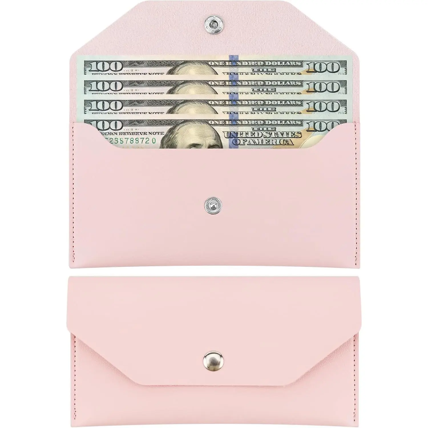 Abvsdu Cash Envelope Wallet, Reusable Envelope Wallet, Men's and Women's Genuine Leather Cash Wallet, Money Envelopes for Cash for Bill Planner（Pink）