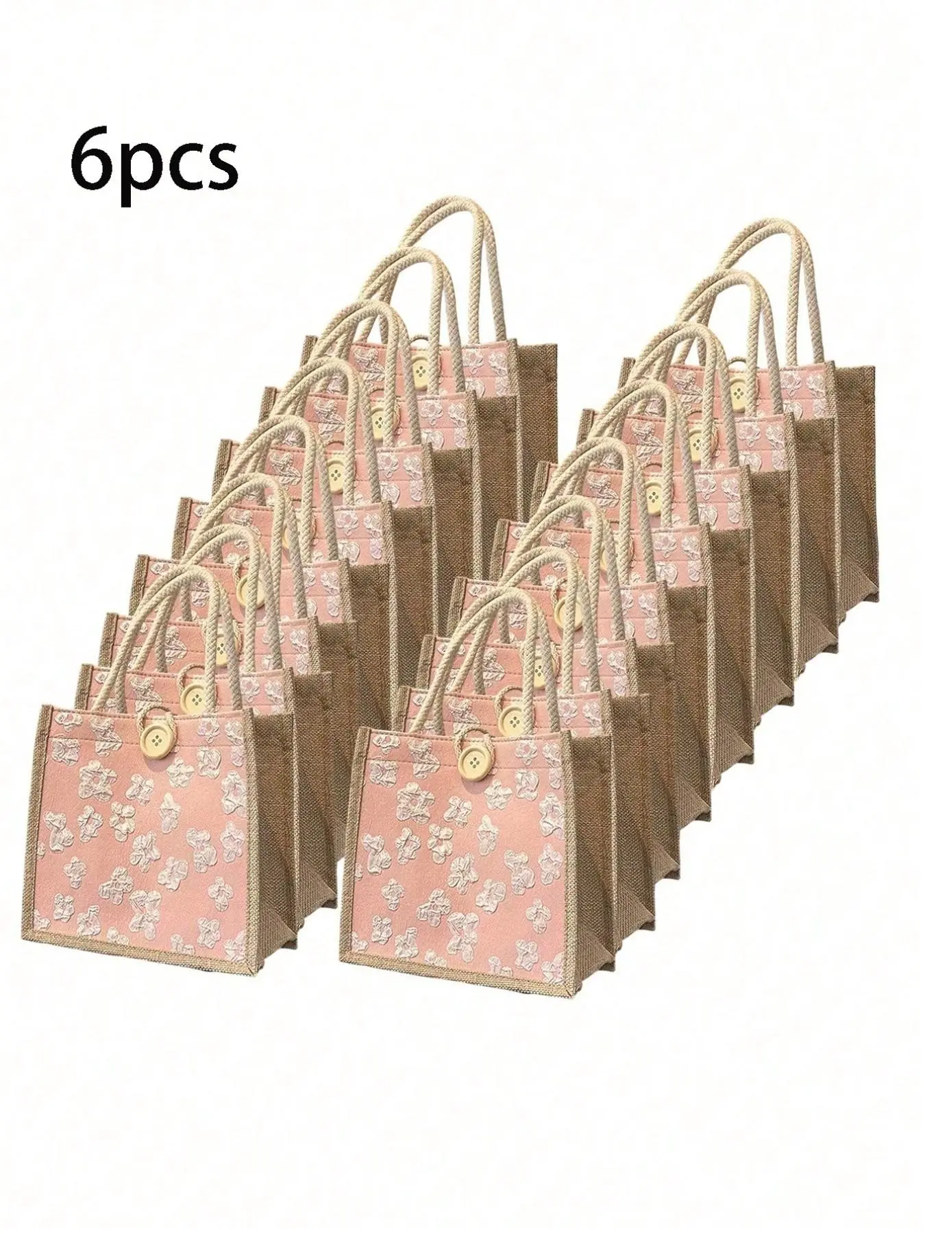 6pcs Linen Satchels, Reusable Fashion Shopping Bags, Elegant Gift Bags for Weddings, Back-To-School, Teacher Gifts, Customizable