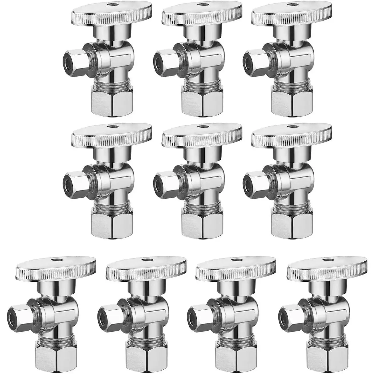 Angle Stop Valve 1/2" Nominal Compression x 3/8" OD, 1/4-Turn Shut Off Valve, Chrome Plated Brass, for Bathroom Toilet Kitchen Shower Plumbing(10 Pack)