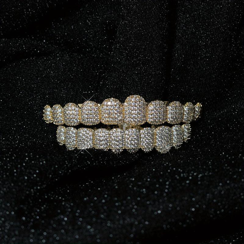 ZZHS Hip Hop Cubic Zirconia Teeth Grills 2pcs Set - 20pcs Top & Bottom Grills for Rappe and Cosplaye with Glittering Finish Oral Heart Shaped Brackets Ceramic BracesTALISA