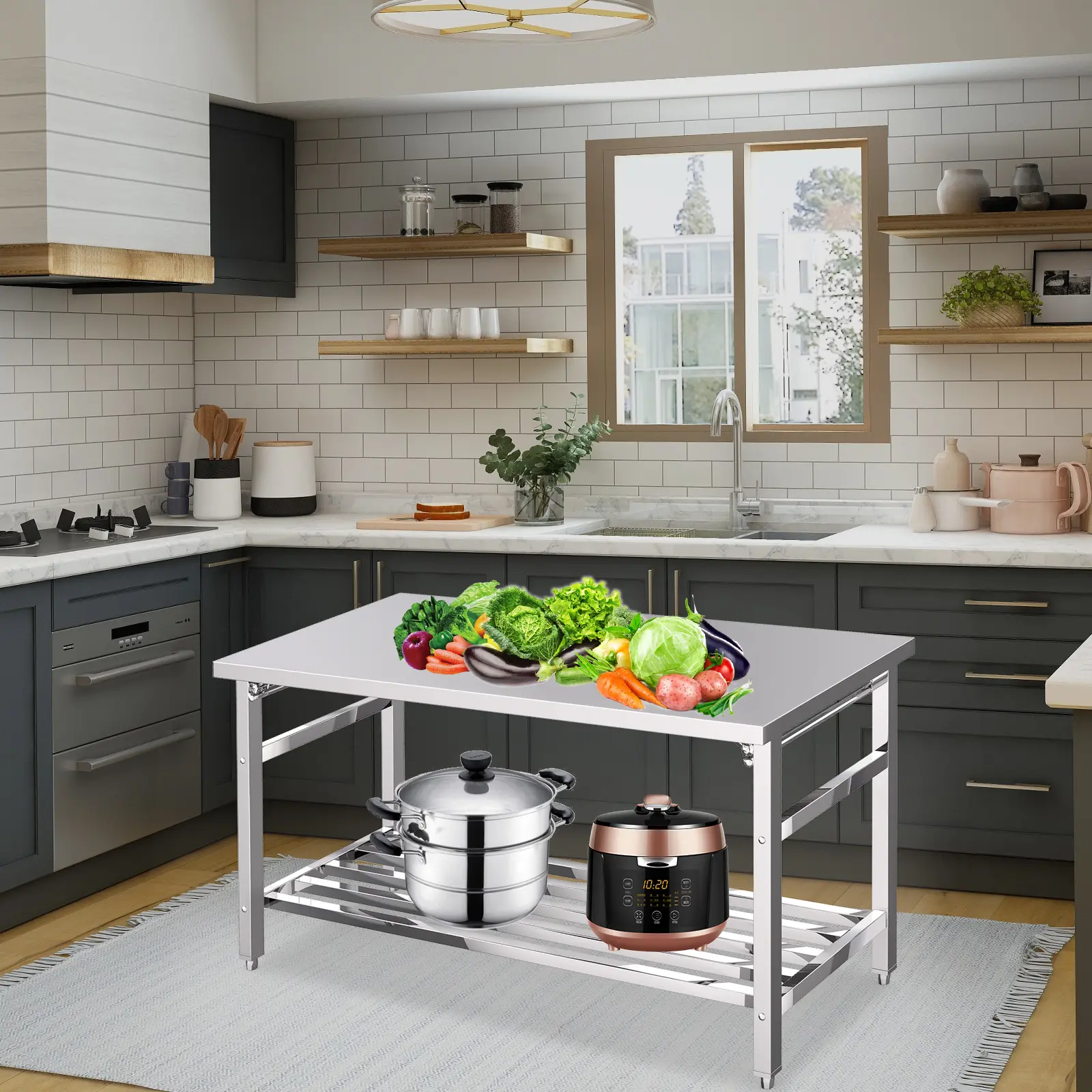 Stainless Steel Folding Office Table 24 x 60 Inch – Adjustable Undershelf, Heavy-Duty, Easy Assembly, Durable Commercial Desk for Kitchens, Restaurants, Laundry, Food Prep Areas