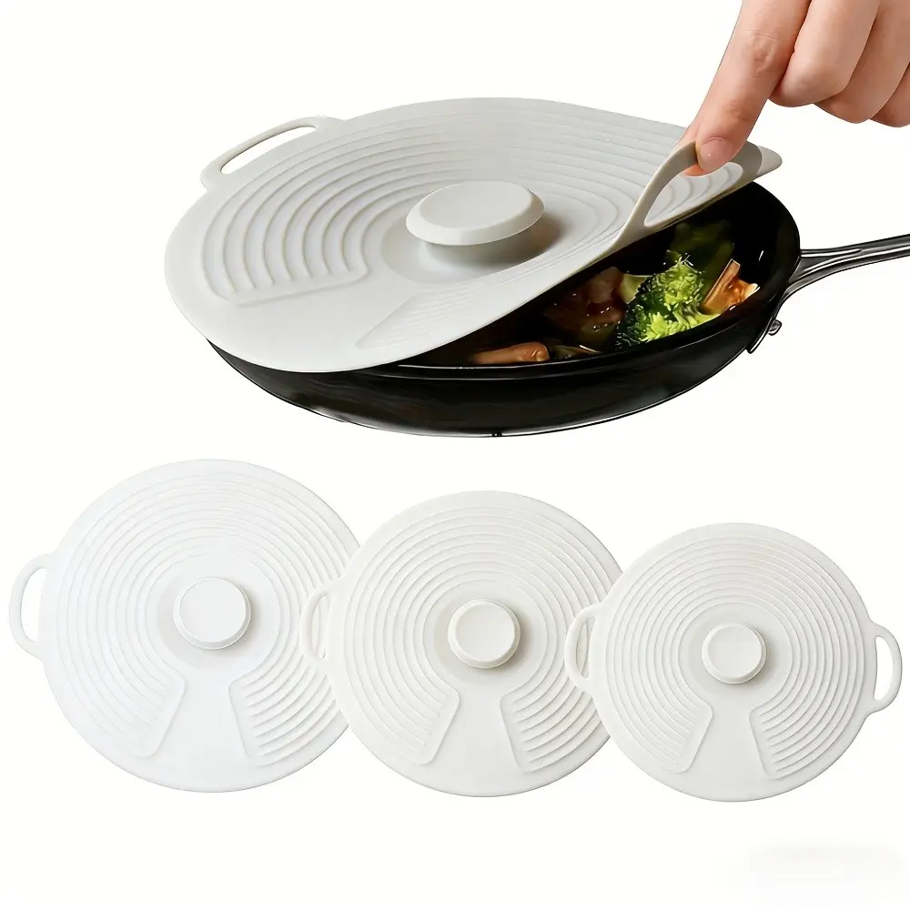 3-Piece Silicone Lid Set, Heat-Resistant Microwave Lids, Reusable Silicone Suction Cups, Bowl Cup Plate Frying Pan Covers, Kitchen Accessories