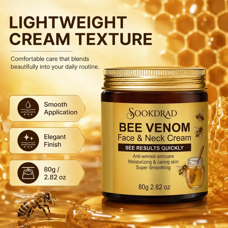 Sookdrad Bee Venom Face Neck Cream, Anti-Wrinkle, Deep Hydration, Firming, Smoothing, Repair, All Skin Types, 80g