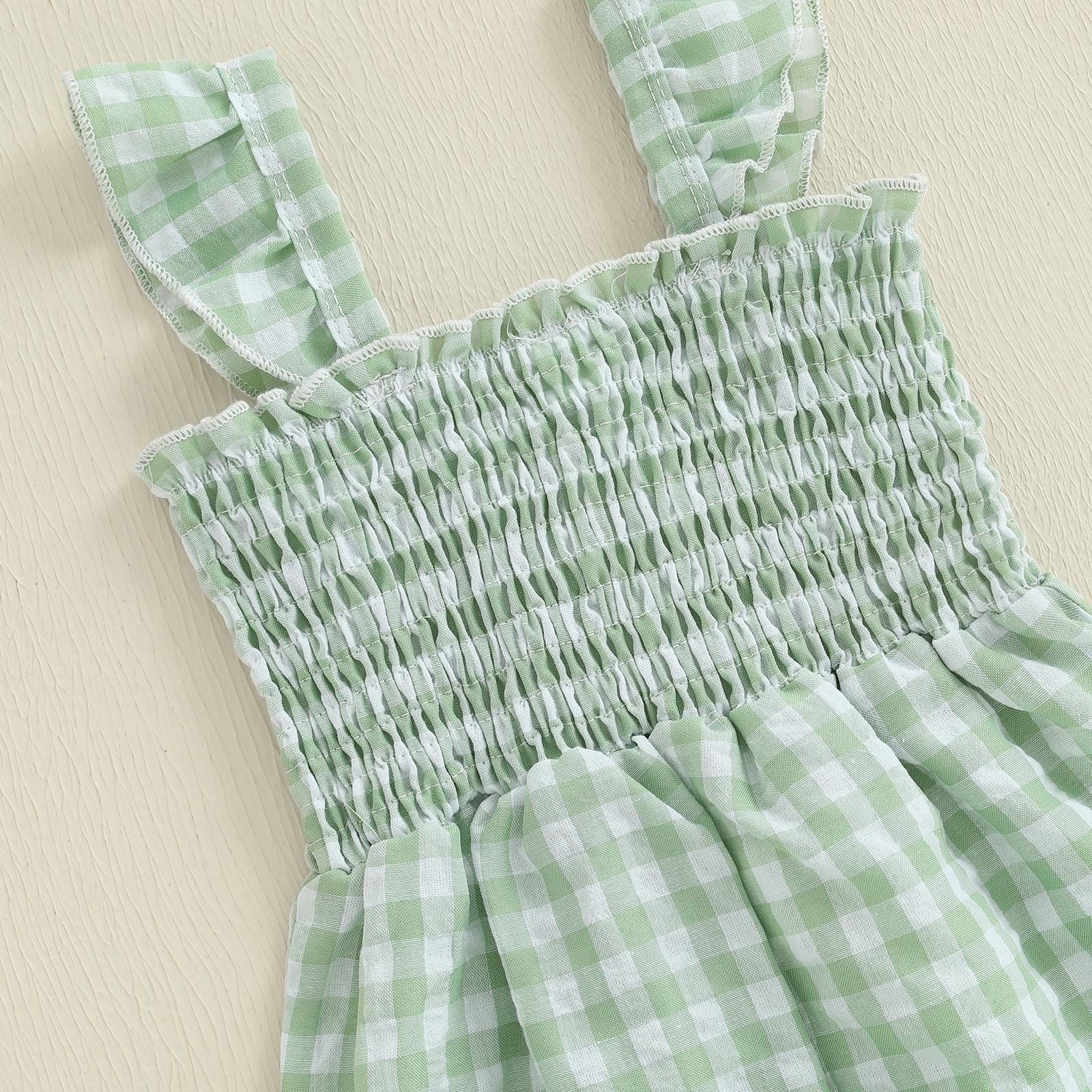 Toddler Baby Girl Summer Outfits Ruffle Sleeveless Plaid Gingham Floral Embroidery Jumpsuit Suspender Wide Leg Pants