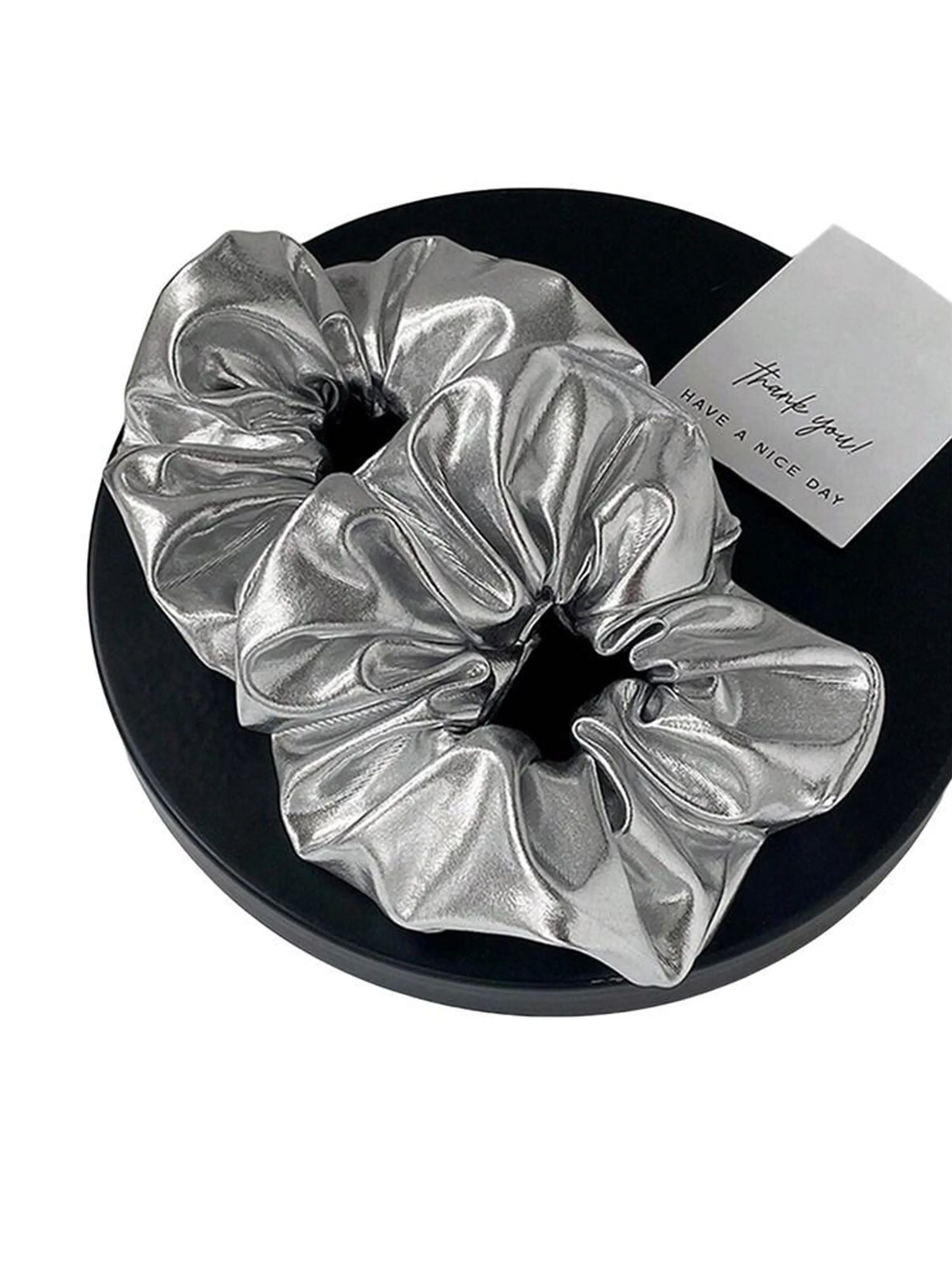 2Pcs Solid Color Hair Bands Glitter Shiny Silver Leather Scrunchies, Minimalist Y2K Aesthetic Hair Bands, Elastic Fitness Workout Hair Ties, Hair Accessories for Party and Daily Outfits