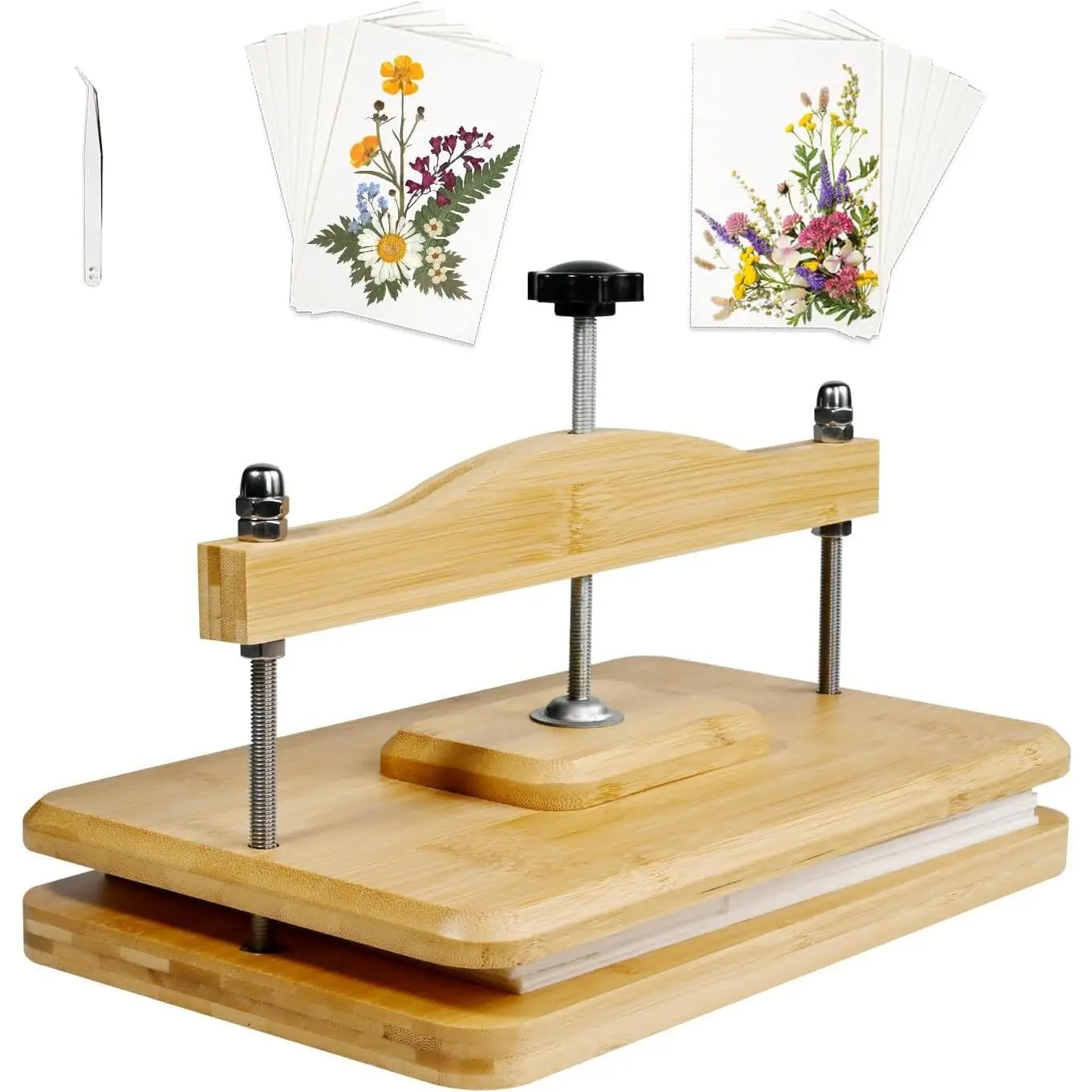 Flower Press Kit, 10 x 6 inch Wooden Plant Press Kit, Easy One-Step Pressing for Kids and Adults, Great Gift for DIY Flower Lovers, Light Brown