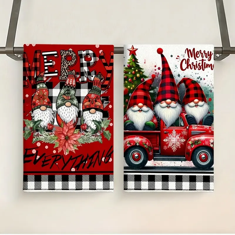 Christmas Gift: Vintage-Style Santa Claus Kitchen Towels (Set of 2) - Festive Red Dish Towels/Tea Towels, Polyester Material; Ideal for Holiday Decor and Housewarming Gifts