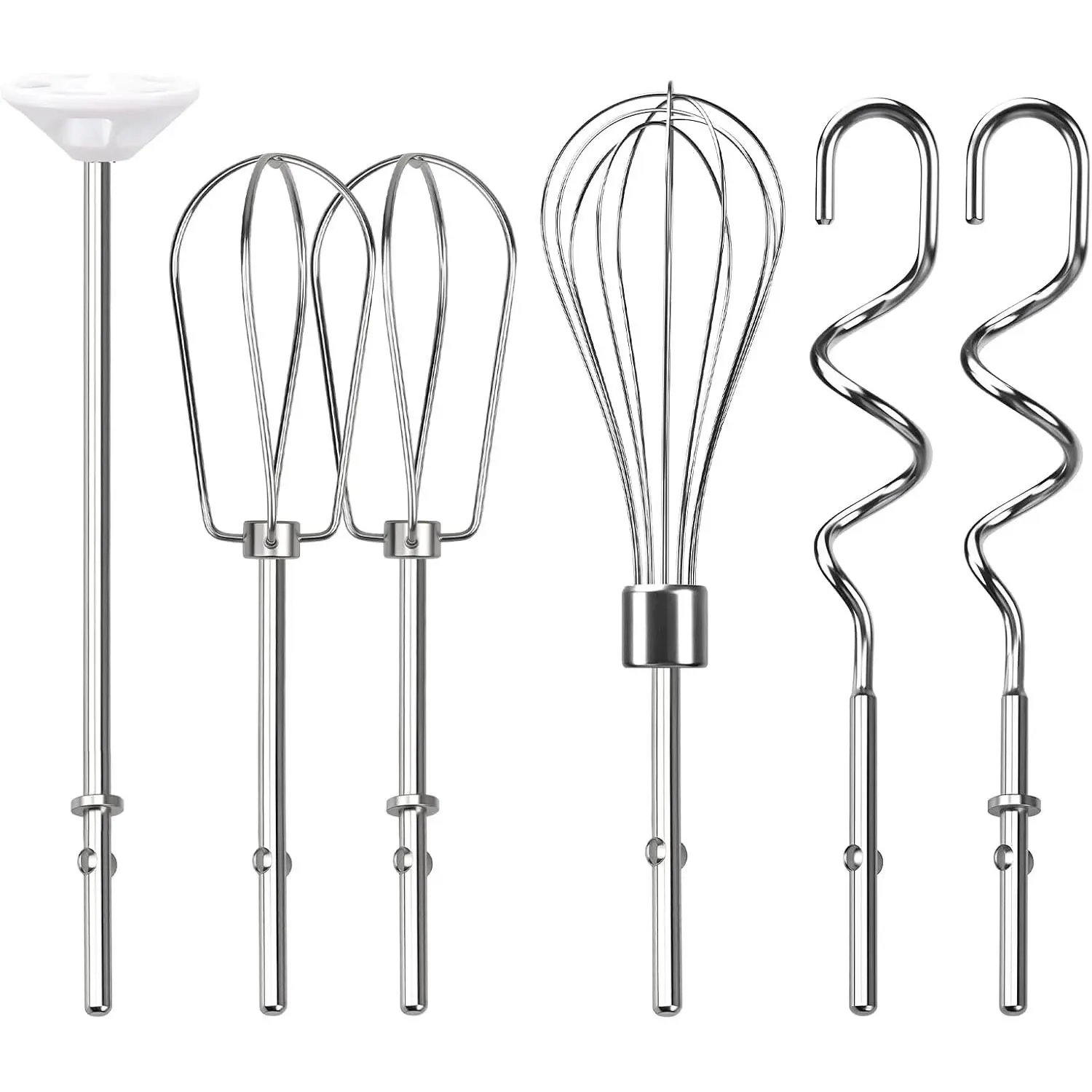 Hand Mixer Beaters Attachments, Whisk, Dough Hooks, and Liquid Blending Rod, Stainless Steel Hand Mixer Accessories Compatible with Kitchenaid Hand Mixers KHM3 KHM5 KHM7 KHM9, KHM926, KHM512, Set of 6