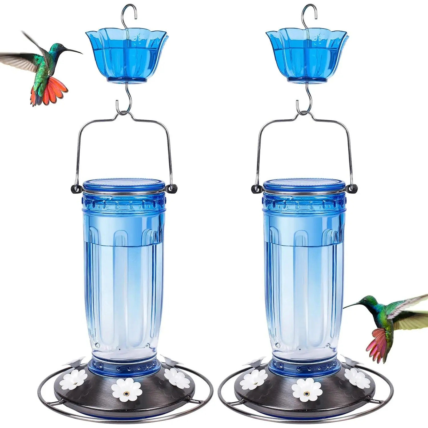 Outdoor Glass Hummingbird Feeder - Hanging Bird Feeding Tool with Multiple Ports, Ant Moat, All Seasons for Garden, Yard Use
