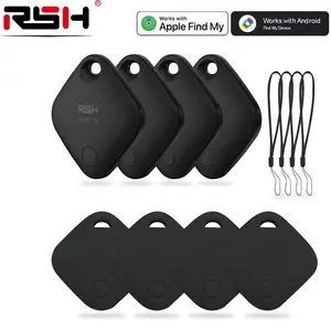 Rsh Tracker Smart Tag Lost Alarm Bundle Pack, Wireless Smart Tracking Tag Finder Tag, Compatible with Apple Find My/google Find HUB, Includes 4 Tags + Silicone Cases + Lanyards with iOS apple or Android phones