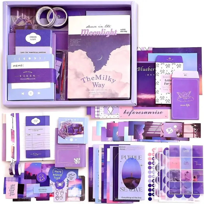 348-Count Aesthetic Scrapbook Journaling Kit with A6 Grid Notebook & Junk Journals, DIY Craft Set for Teen Girls (Moonlight), Crafts, Modern