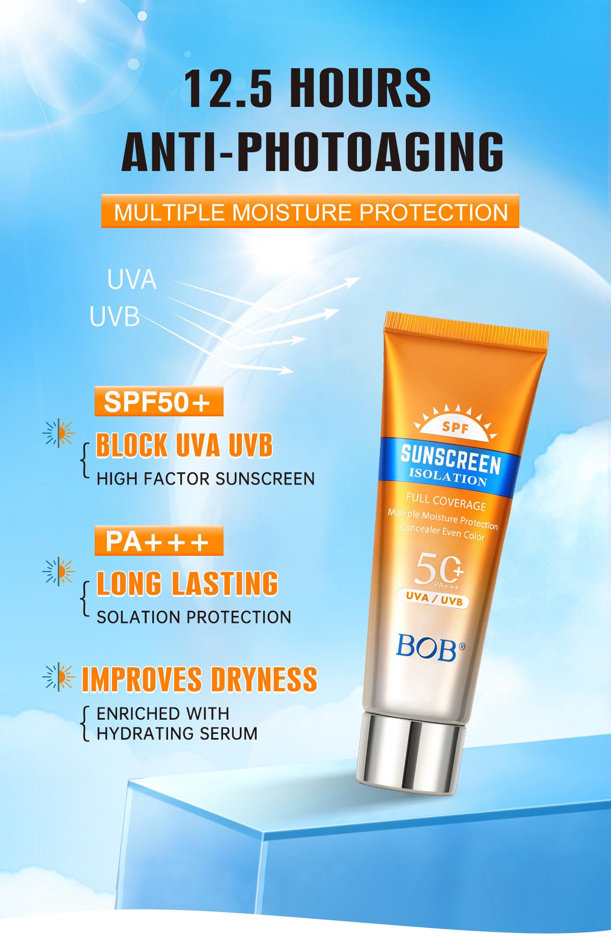 Specialized Bob isolation sunscreen, refreshing and moisturizing, non-greasy, facial concealer, brightening, softening, skin care BB cream