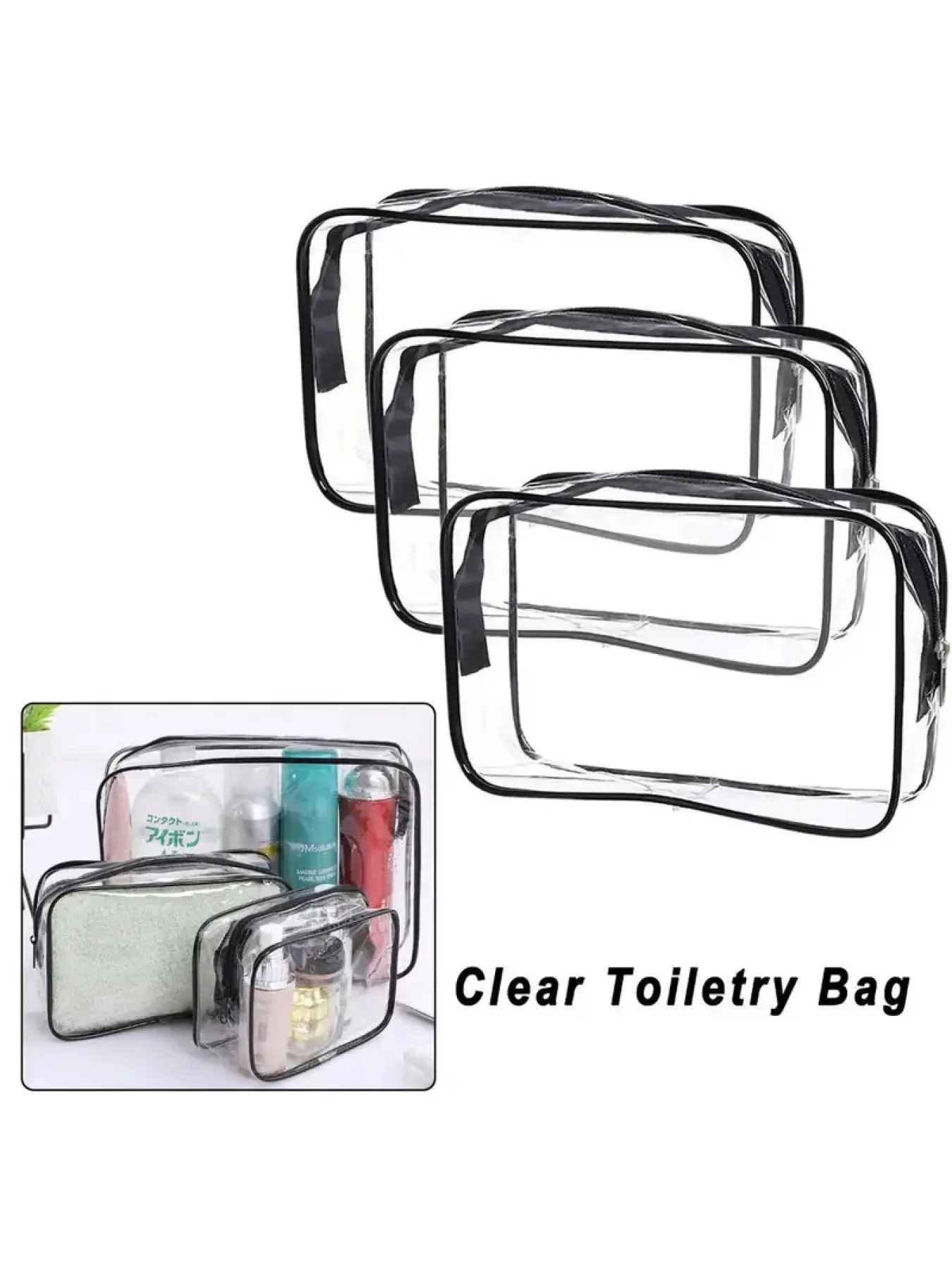Women Waterproof Zipper Storage Pouch Transparent Cosmetic Bag Set Toiletry Bag Makeup Case Clear Cosmetic Bag Travel Cosmetic Bags