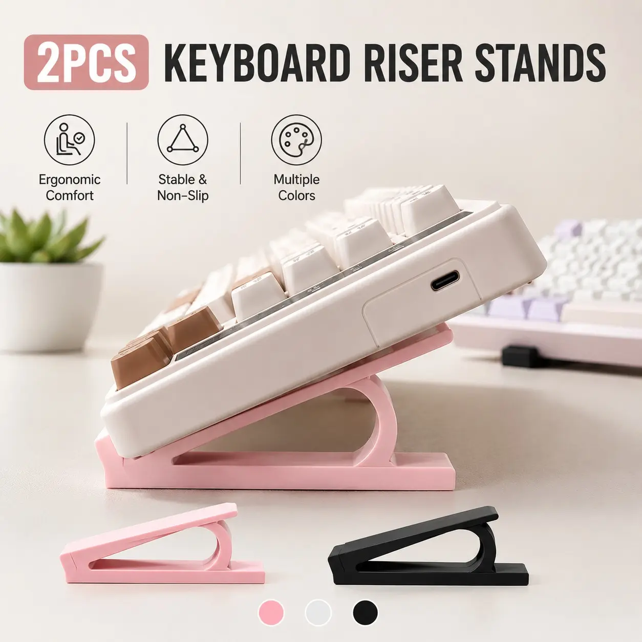Ergonomic Keyboard Wrist Rest Stand Set, Non-Slip Adjustable Keyboard Riser, Comfortable Typing and Gaming Experience, 2-Piece Kit