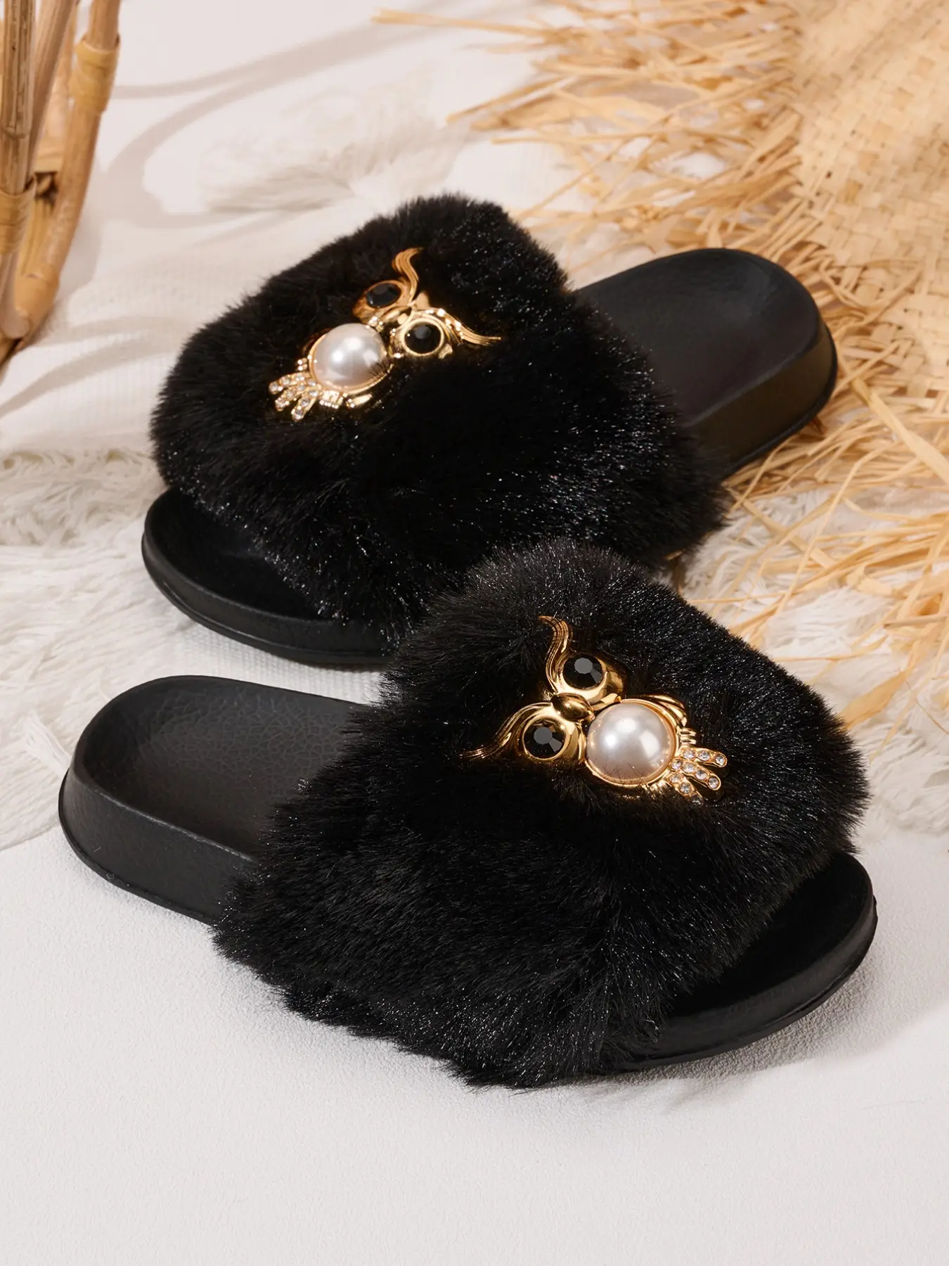 Women's Fashion Casual Lightweight Comfortable Plush Slippers, Versatile Indoor Outdoor Wear, Spring & Fall Seasonal Footwear