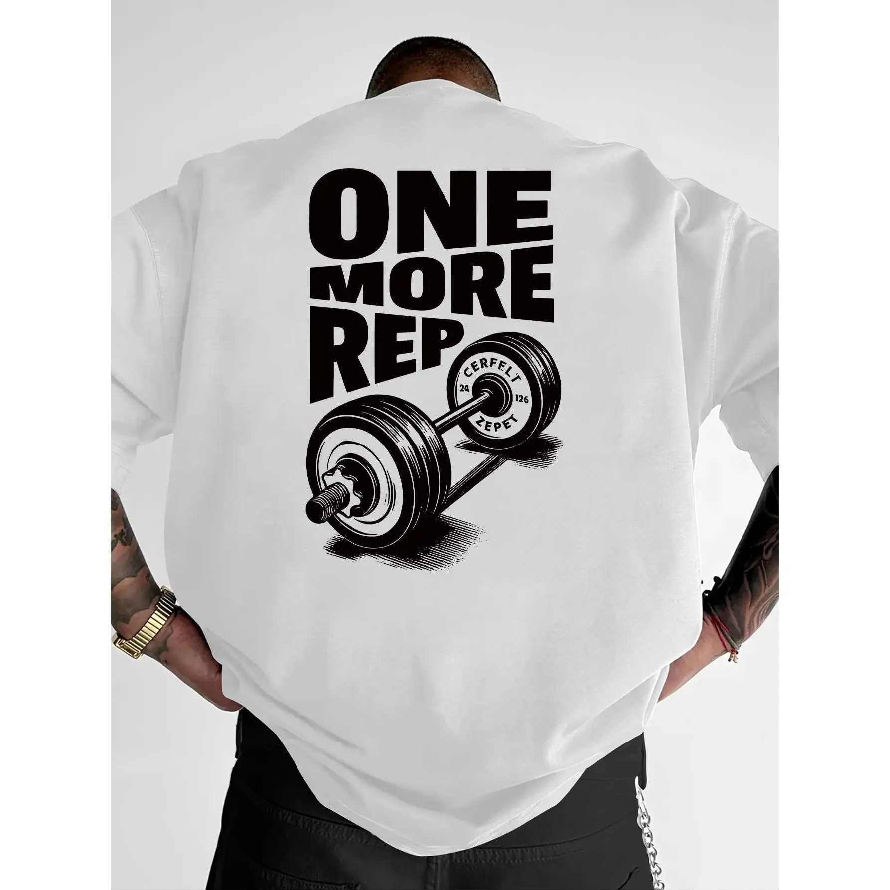 Men's Funny Gym Workout T-Shirt - "ONE MORE REP" Weightlifting & Dumbbell Print, Athletic Fit Round Neck, Breathable Summer Tee for Bodybuilding, Weightlifting & Casual Fitness Apparel - Gym Shirts for Men tb0428