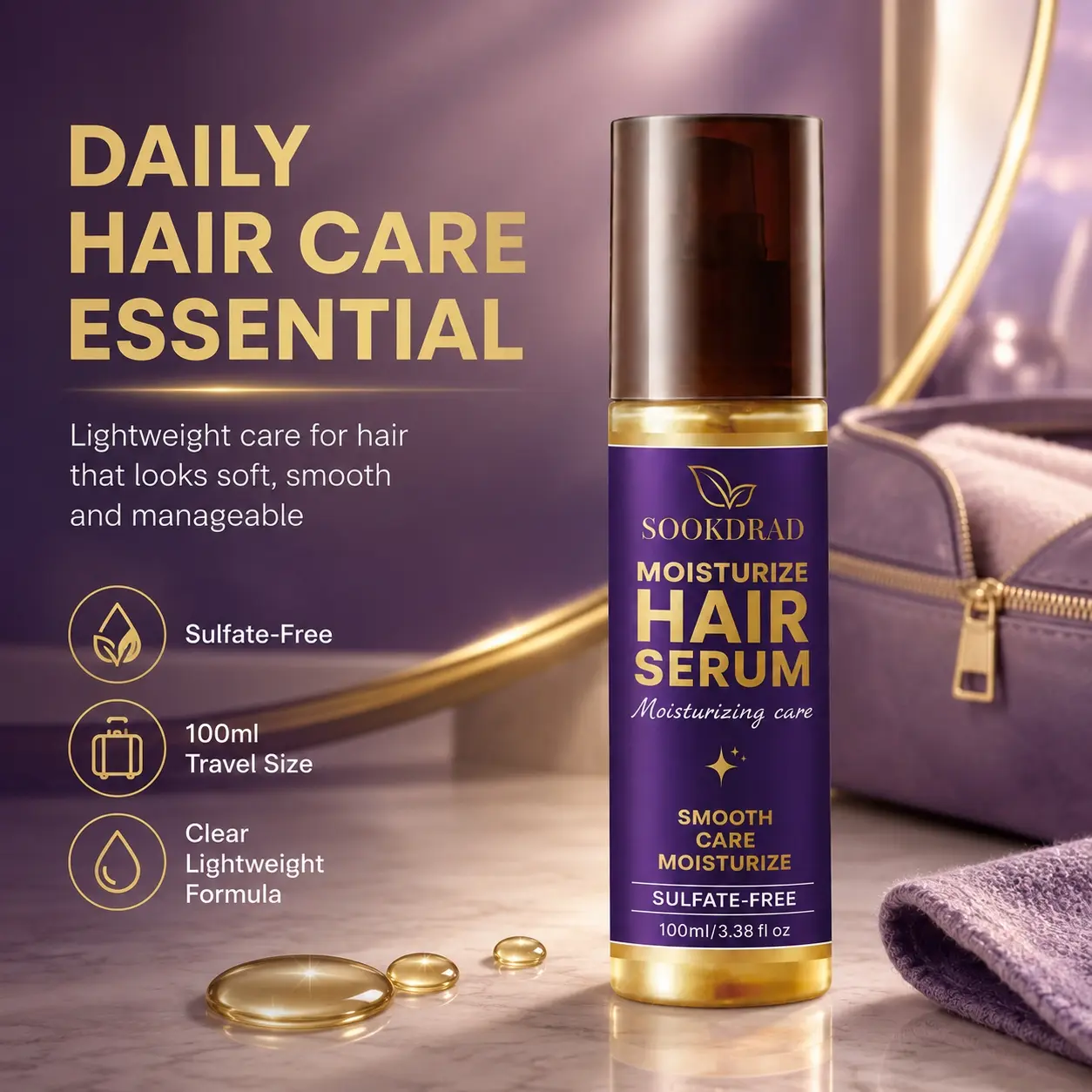 hair serum, sulfate-free, moisturizing care, smooth care, hair, 100ml/3.38fl oz
