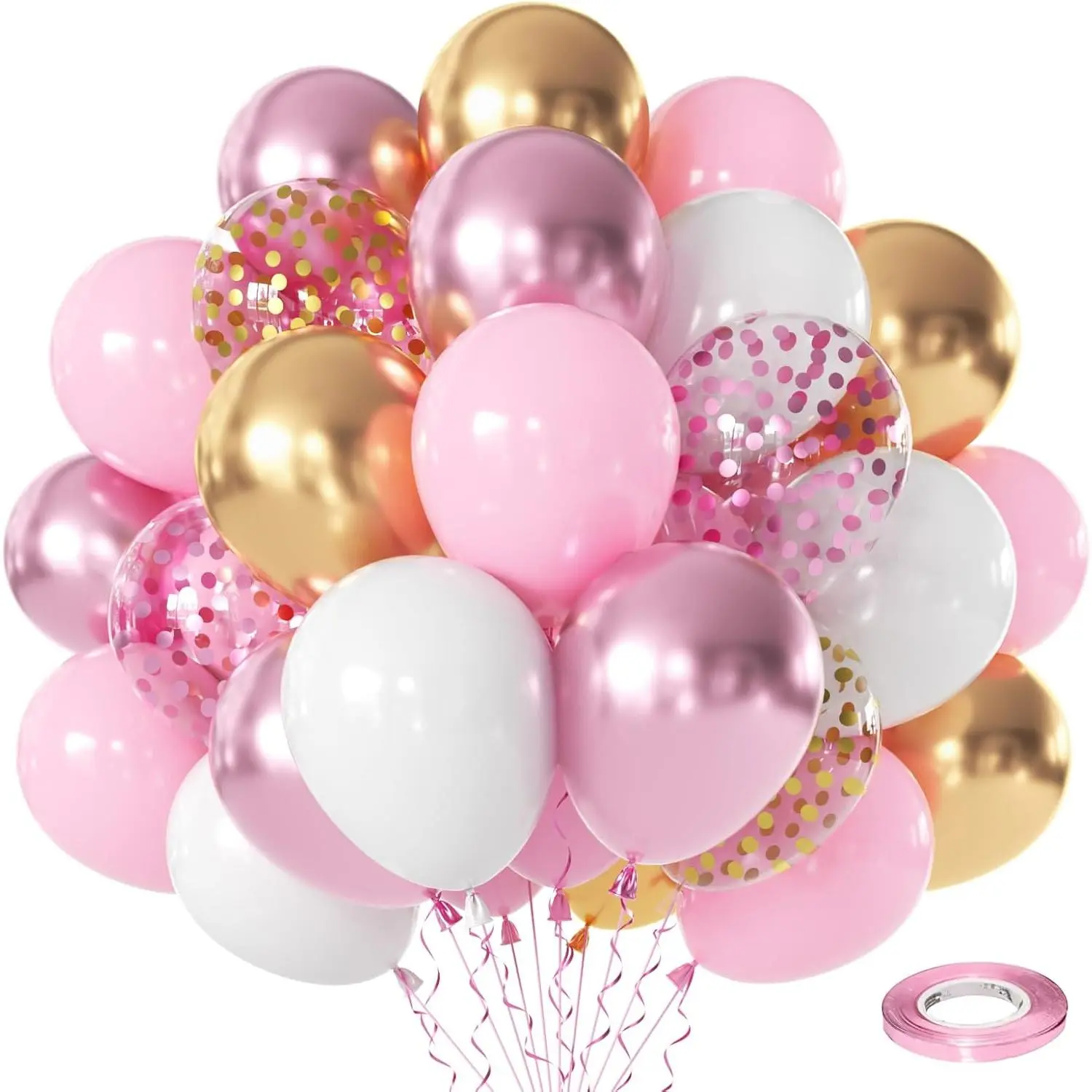 White  Balloons Set, 60 count 12inch Matte Light  White Balloons with Metallic   Confetti Latex Balloons for Valentines Day Girl Birthday Wedding Party Bridal Showers Decoration