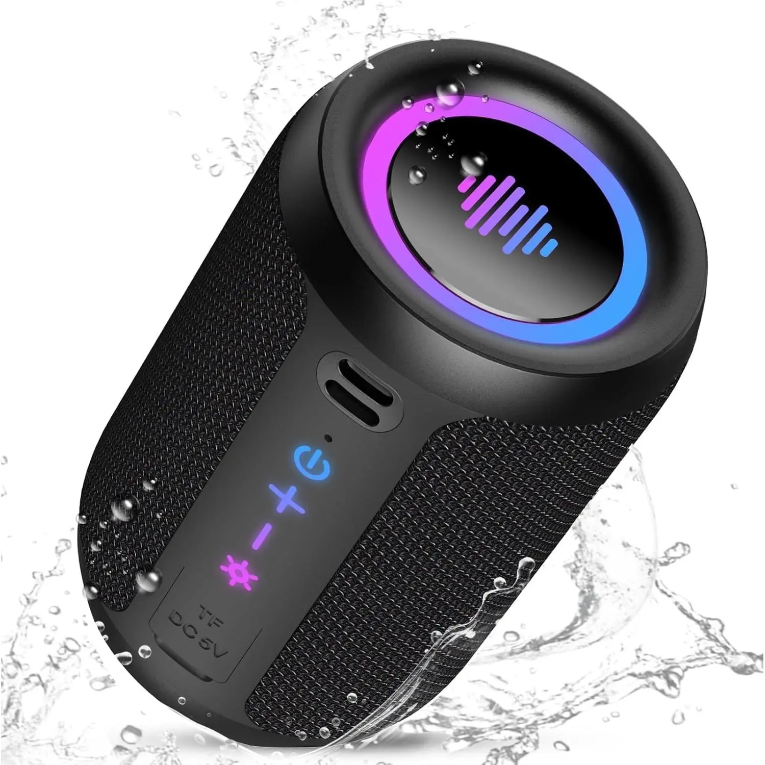 Portable  Speaker with Lights,  5.4 Speaker,   Clear Sound, Day Playtime,15W Loud Stereo Sound, IPX7 ,TWS pairing for /Outdoor/Party/Travel,Black