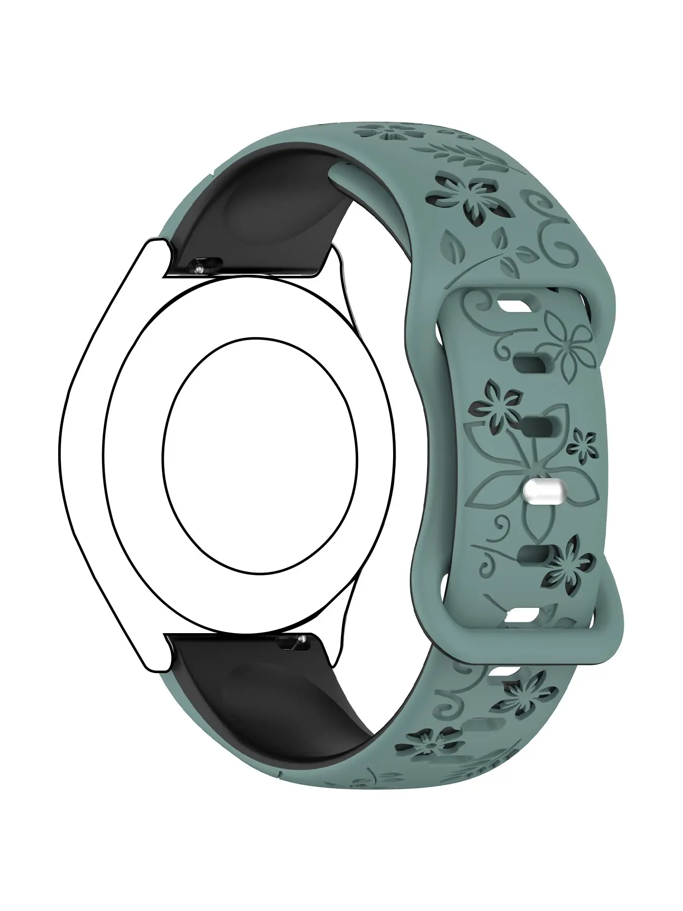 1PC 18/20/22mm Flower Engraved Silicone Watch Band for Samsung Galaxy Watch 7/6/5/4, Huawei Watch GT6/GT5 Pro/GT5, Garmin Venu/Vivoactive/Forerunner Series. Breathable Sweatproof Sport Strap, Lightweight Durable Replacement Wristband