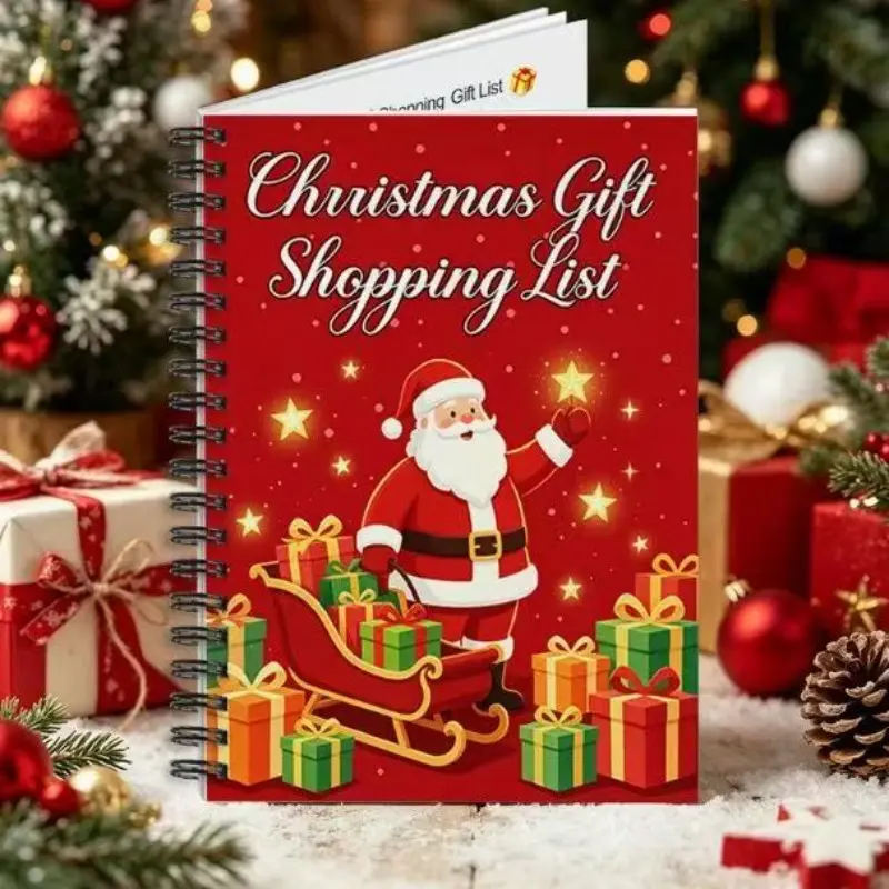 Christmas Theme Coil Notebook, Cover Spiral Notebook, Christmas Gift Shopping List Planner, Stationery Gift, Perfect for Holiday Planning