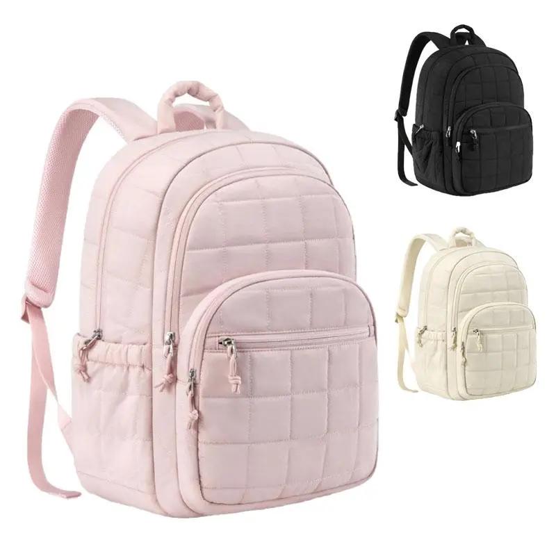 Preppy-style laptop backpack, women's travel backpack, quilted casual daypack, water-resistant bookbag fitting a 15.6-inch laptop, Bags For School, Work Bags, School Bags