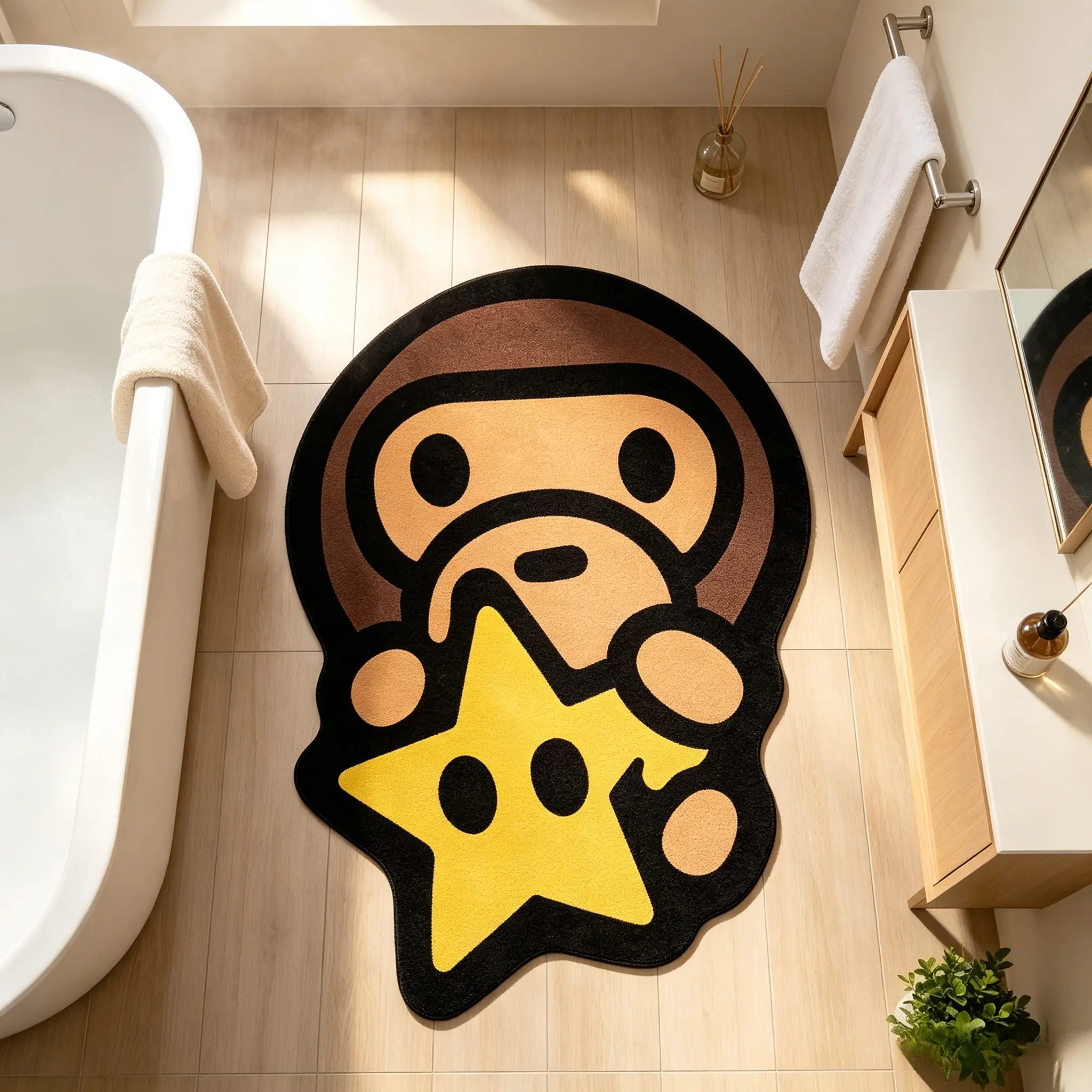Cute Monkey Pattern Rug, Washable and Easy to Clean, Soft and Comfortable, Foldable, Suitable for Living Room, Bedroom, Hotel