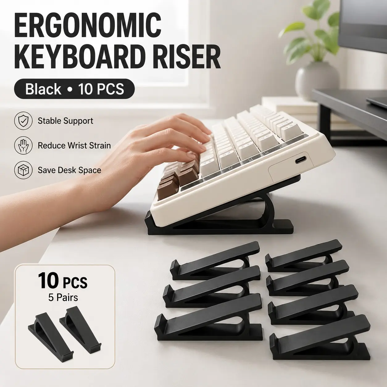 10pcs Ergonomic Keyboard Riser Stand, Non-Slip Universal Holder, Office & Gaming Dedicated, Comfortable Typing Solution