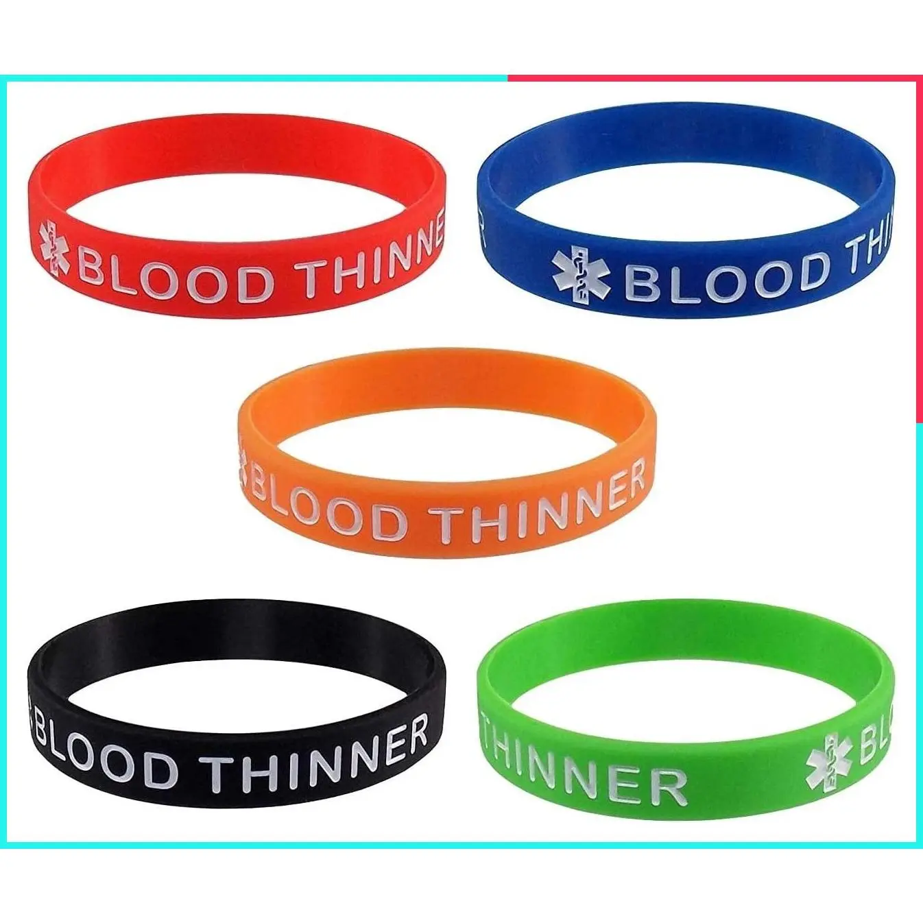 5 Pack Silicone Medical Alert Emergency Bracelet Wristbands for Blood Thinner