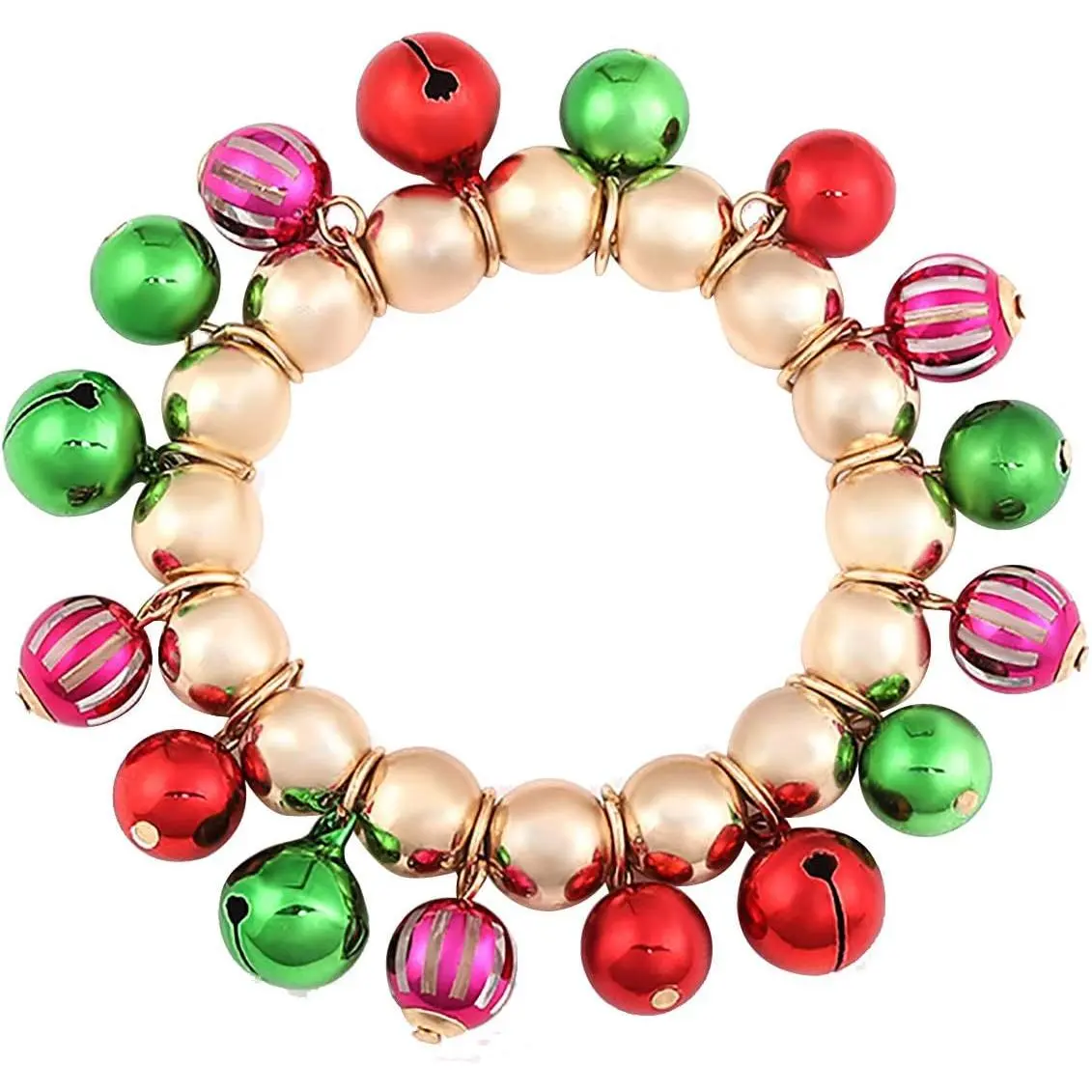Christmas Jingle Bells Charm Bracelets Holiday X-Mas Stretch Beaded Bracelets for Women (C  3)