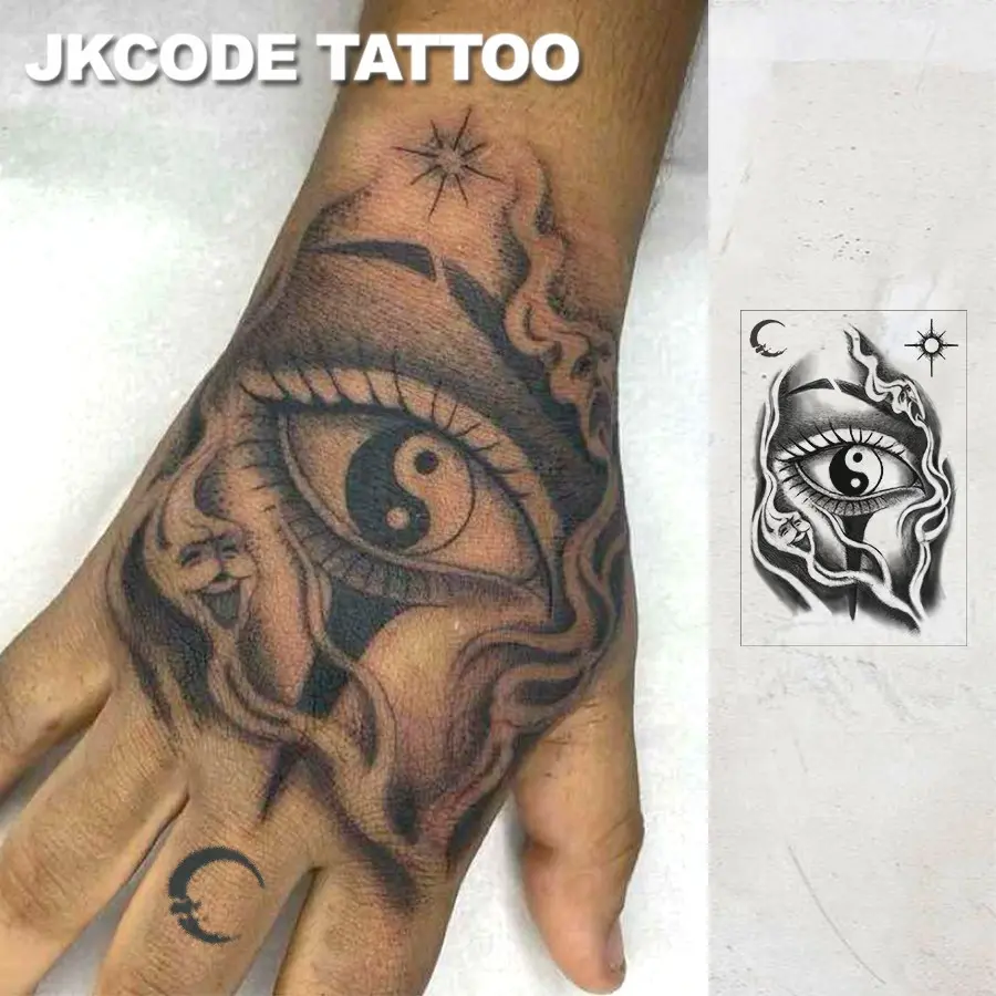 Waterproof Semi-Permanent Tattoos, Vintage Aesthetic Graffiti Style, Tai Chi Mask Design, Fashionable Men's Tattoos, Lasts 15 Days, Neck Hand Finger, Waterproof Temporary Tattoo