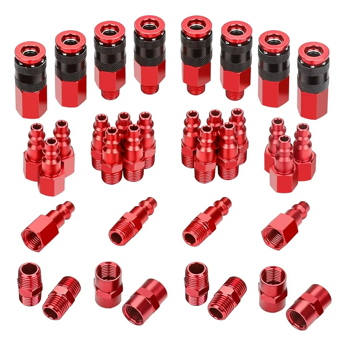 Universal Air Coupler and Industrial Air Plug Kit, 1/4 Inch Threads, 36 Pieces Compressor Hose Fittings for Pneumatic Tools