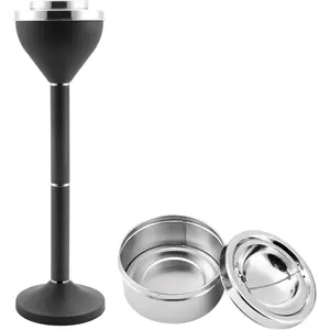 Anfrere Standing Ashtray Outdoor for Patio, Large & Tall Outside Ash Tray for Cigarette Butt Receptacle Disposal, Commercial Metal Smokers Cigar Ashtrays Container with Lid, Matte Black, B01DK