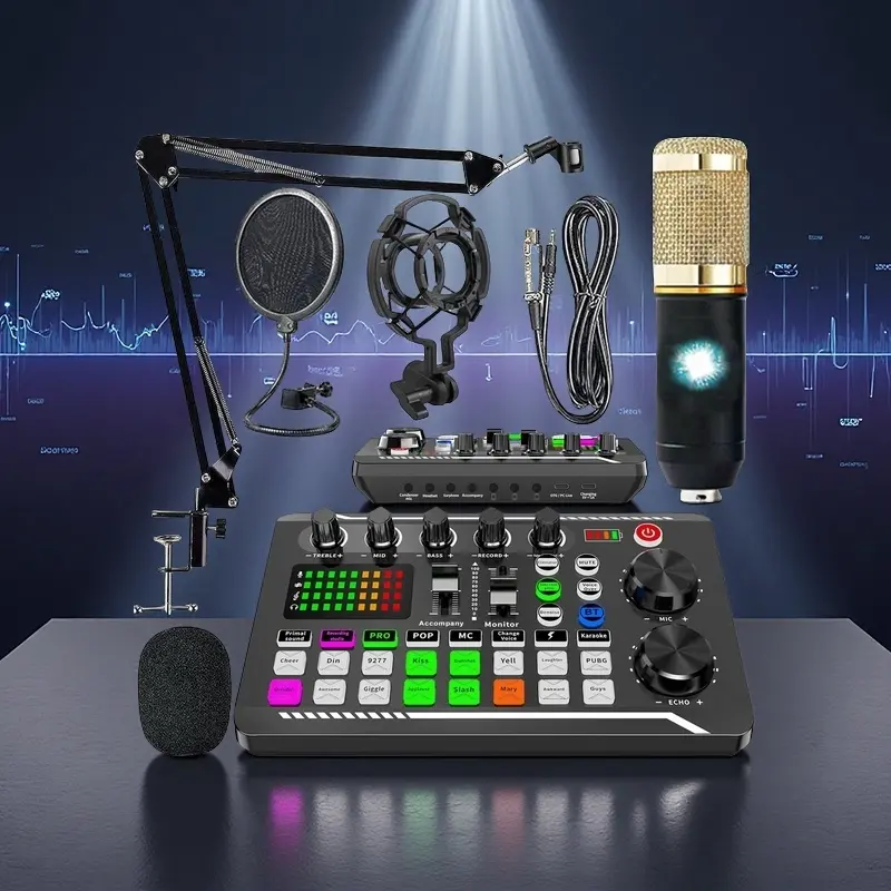 Podcast Equipment Bundle, Soundcard Recording Studio Package with Voice Changer, Live Sound Card - Audio Interface for Laptop Computer Vlog Living Broadcast Live Streaming