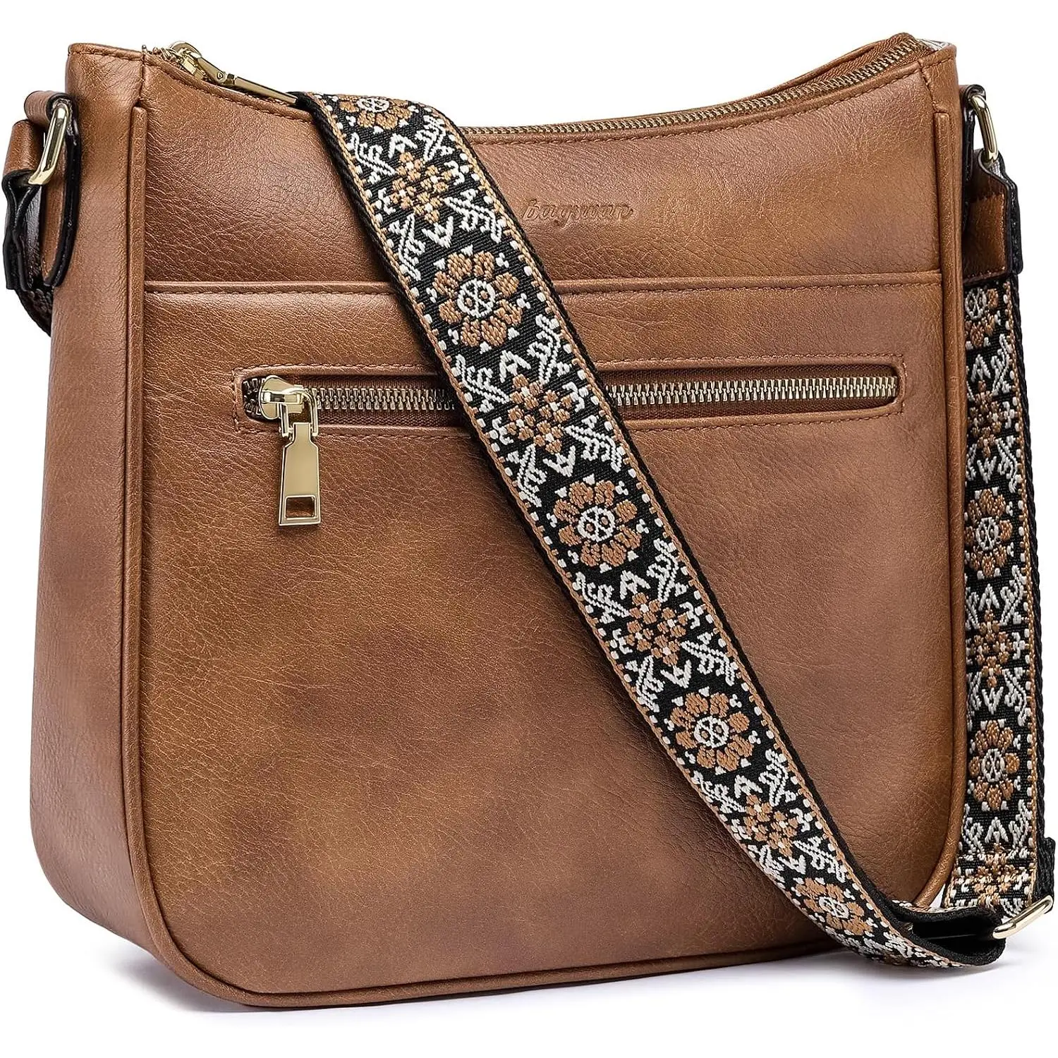 Crossbody Bags for Women Leather Purses: Vegan   Bag with Adjustable Wide  Strap Brown Trendy Handbags Daily