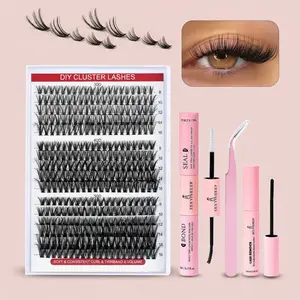 Summer Eyelash Extensions Set, Individual Cluster Lash, 1 Set False Eyelashes Set & Eyelash Tweezers & Eyelash Glue & Eyelash Remover, Makeup Accessories, Summer Makeup