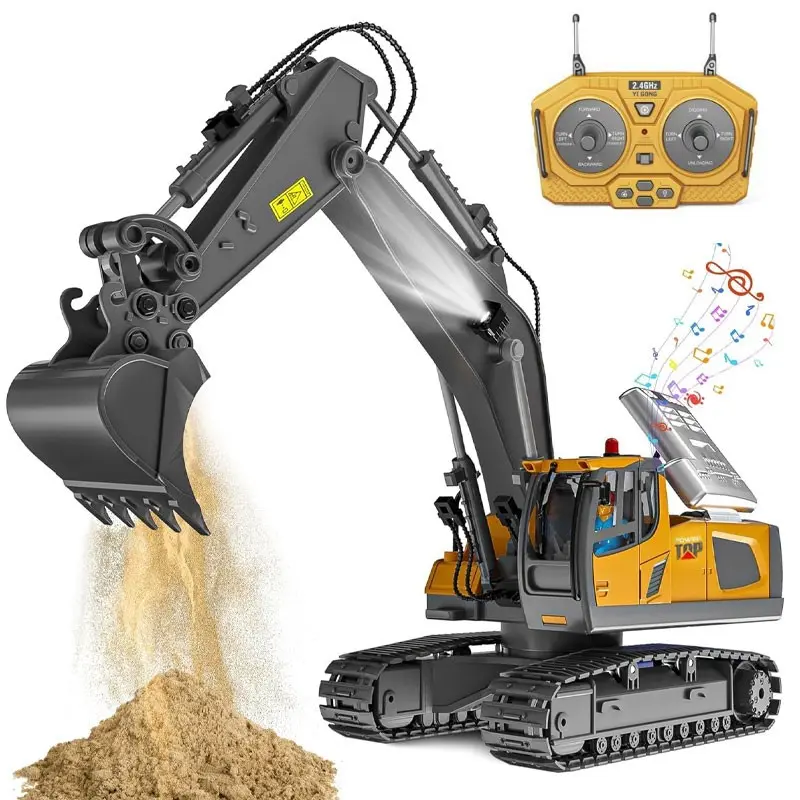 Remote Control Alloy Excavator Toy, Remote Controlled Vehicle, suitable for boys aged 3-11, 11-channel excavator toy, electric earthmoving construction vehicle, with metal shovel, 2.4GHz RC construction vehicle, an ideal gift for kids.